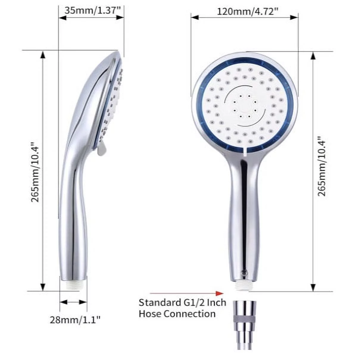 5-Setting High Pressure SPA Water Saving Shower Head with Handheld and Hose, Air-Turbo, High Anti-Clog Nozzles, Chrome