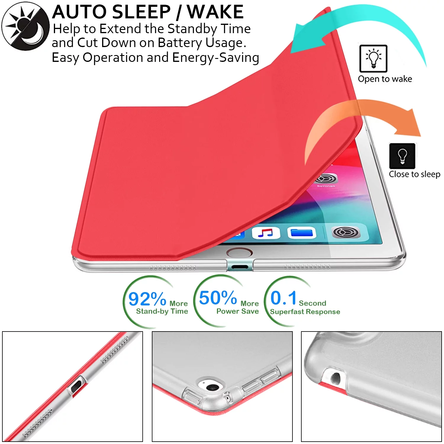 DuraSafe Cases iPad 2014 9.7 Inch Air 2 1 [ iPad 6th 5th Air 1st 2nd ] A1567 A1566 MGLW2LL/A MGL12LL/A MH0W2LL/A MGKM2LL/A Slim Hard Shell Protective Stand Cover - Red