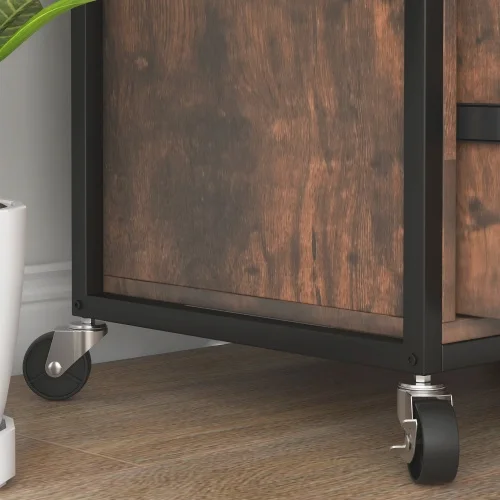 JHOOTUUO 2 Drawer Mobile File Cabinet with Lock & Hanging   Rustic Brown