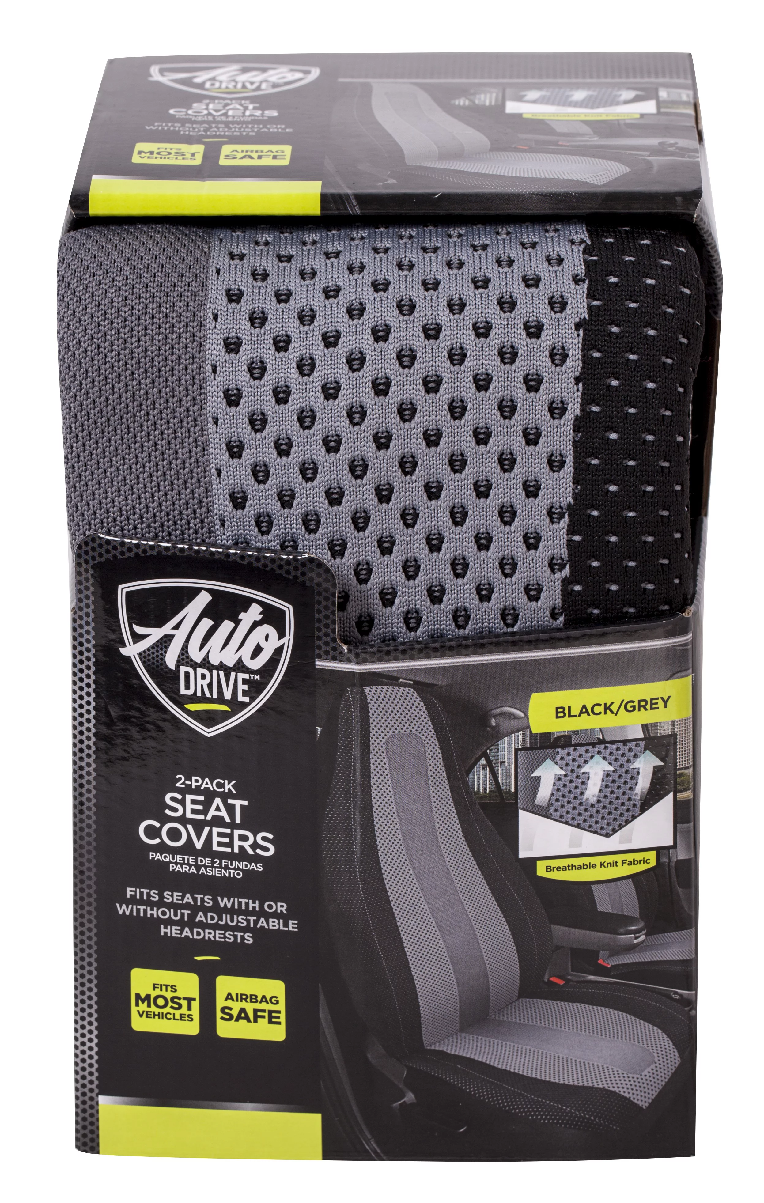 Auto Drive 2PC High Back Seat Covers Aireknit Vapour Polyester Black/Grey - Universal Fit, 2010SC05