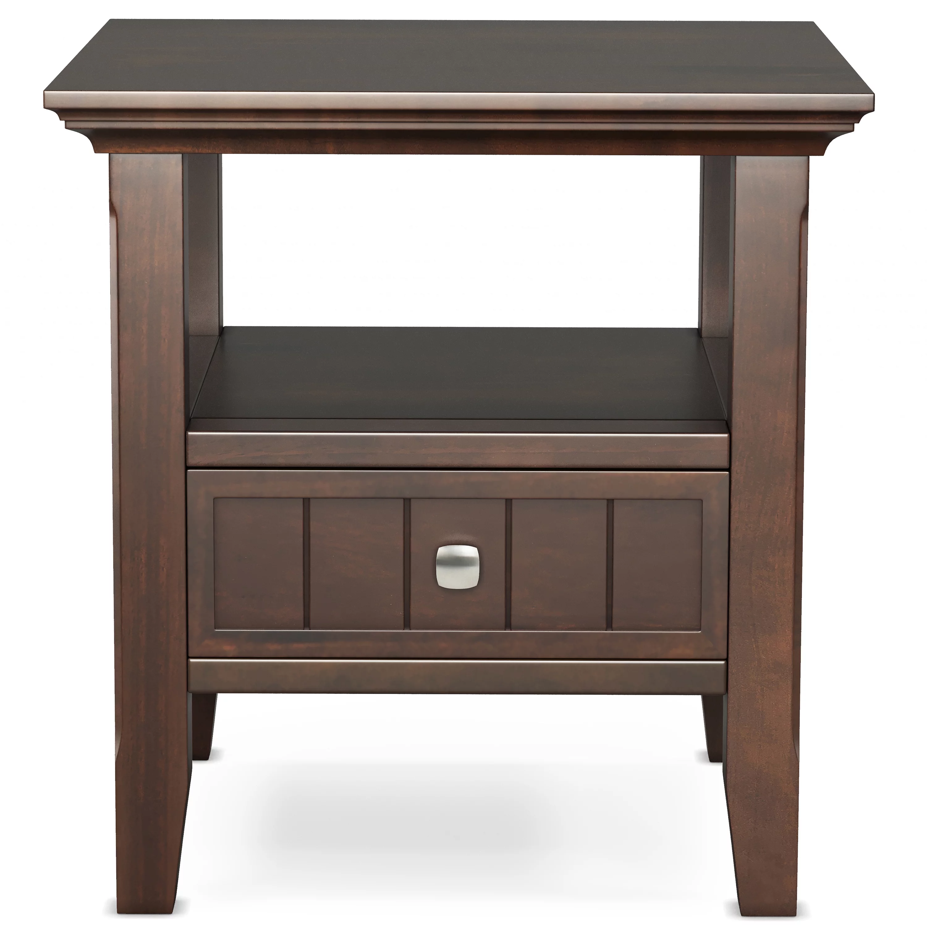 Simpli Home Acadian SOLID WOOD 19 inch Wide Square Transitional End Table with Drawer in Brunette Brown