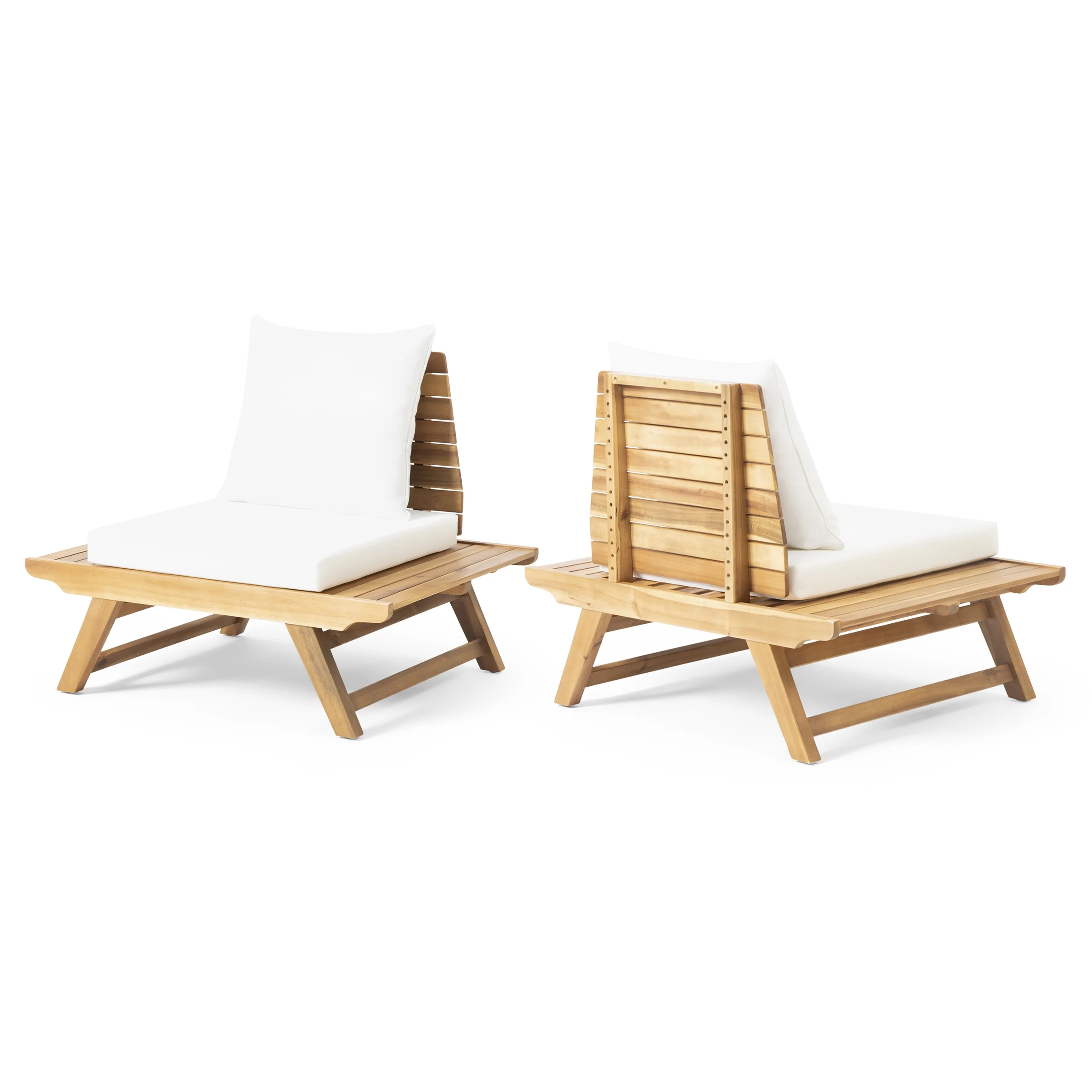 GDF Studio Bowie Outdoor Acacia Wood Club Chairs with Cushions, Set of 2, White and Teak