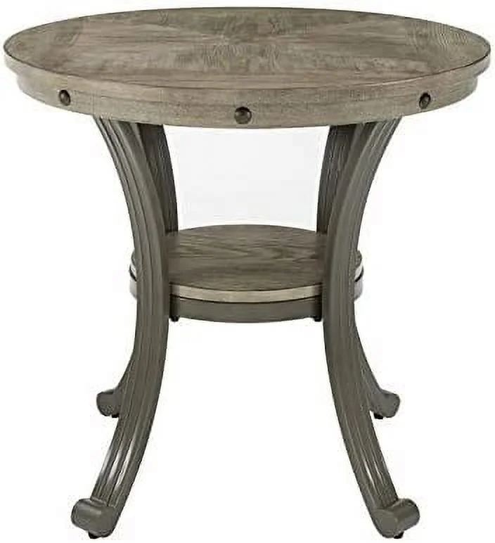 Franklin Metal and Wood Round Side Accent Table in Pewter