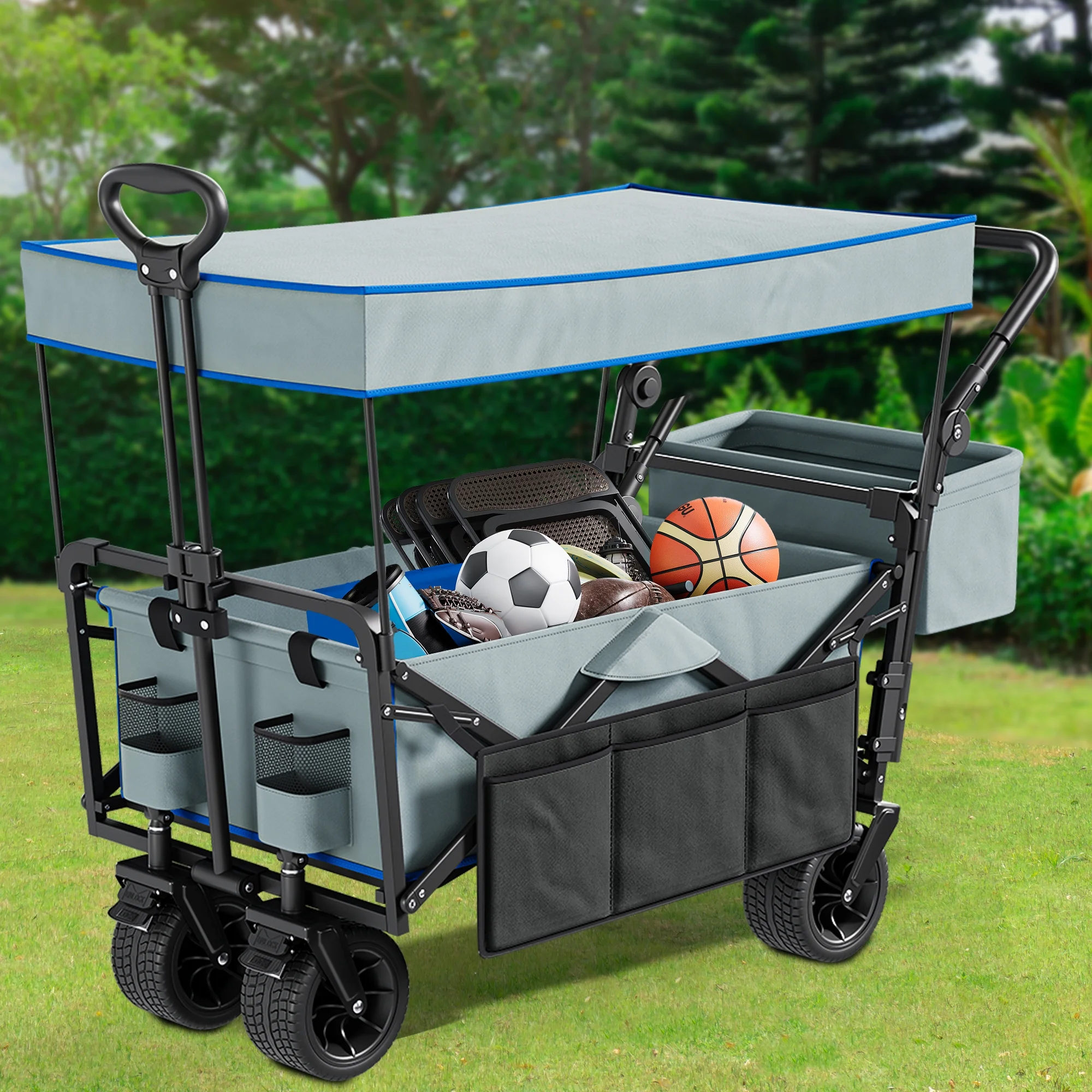 Dextrus Premium Large Collapsible Garden Cart - Durable, Convenient, and Versatile Swivel Wheels for Shopping, Picnic, Camping, Sports, Foldable Garden Cart Grey