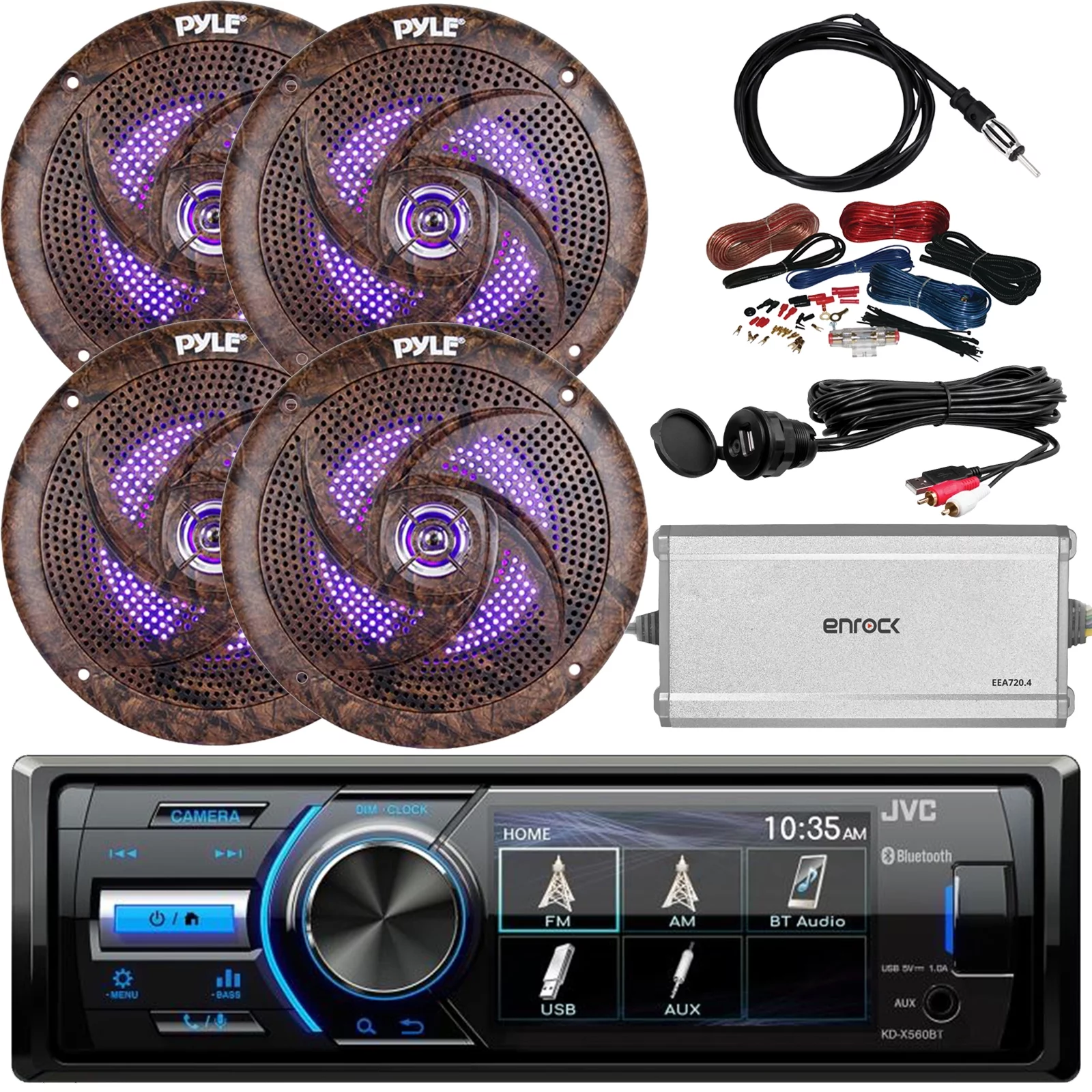 MotorSports Waterproof Digital Media Bluetooth Receiver, 4 x Pyle 6.5