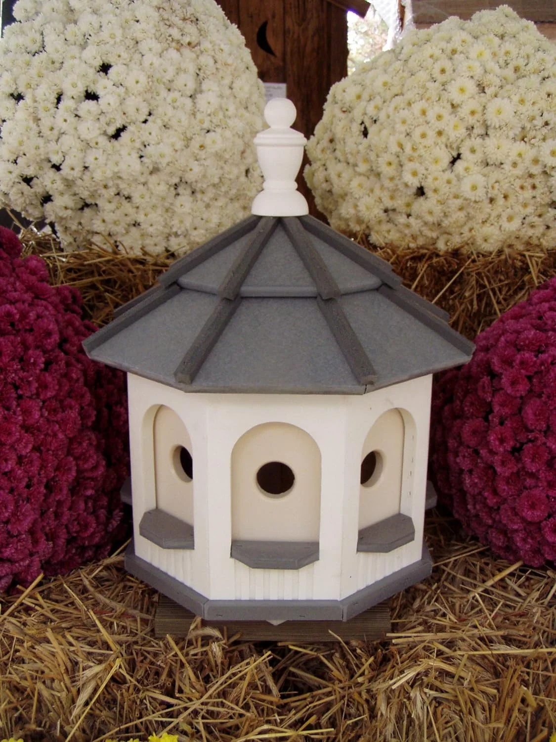 Medium  Handcrafted Gazebo Birdhouse Yard Garden Gray  White