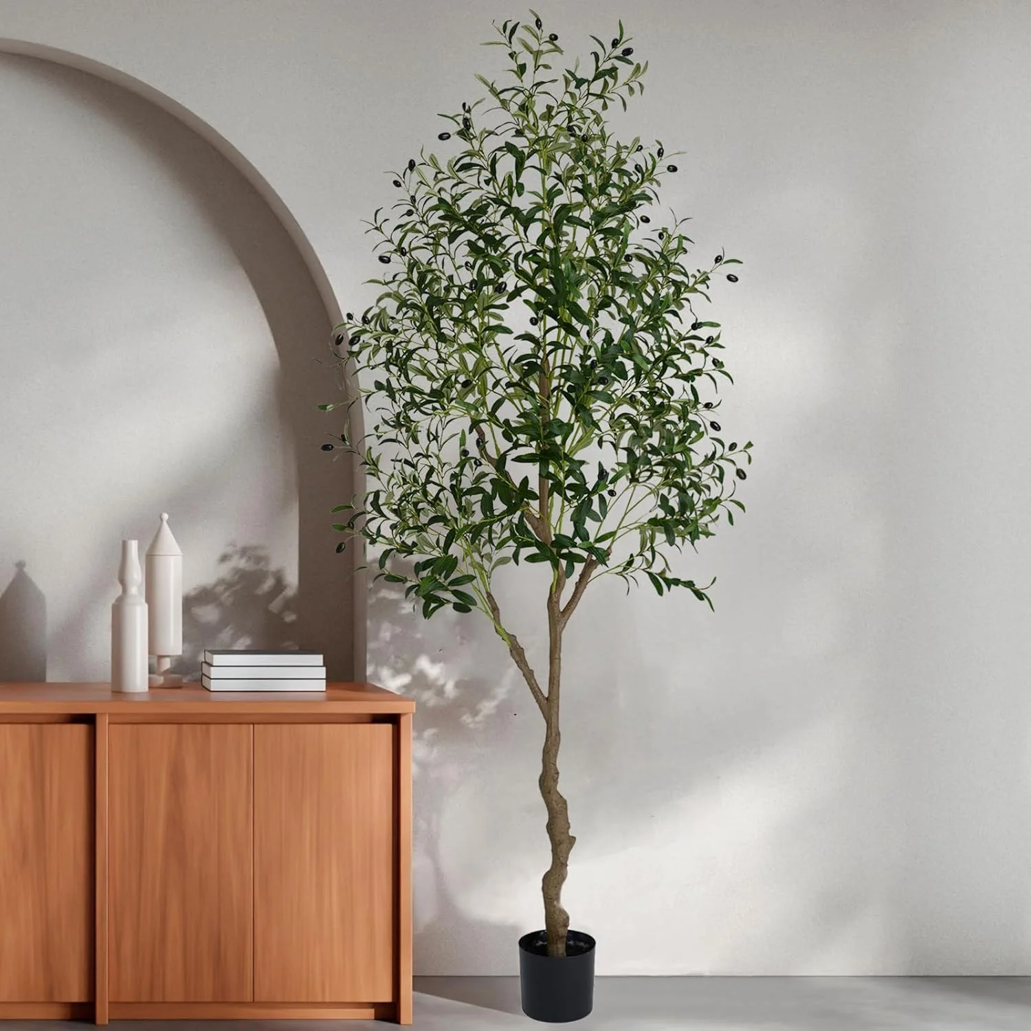 Faux Olive Tree, 7ft Olive Trees Artificial Indoor with Realistic Leaves and Fruits, Tall Fake Tree, Artificial Trees for Home Decor, Artificial Plants for Living Room Bedroom Office