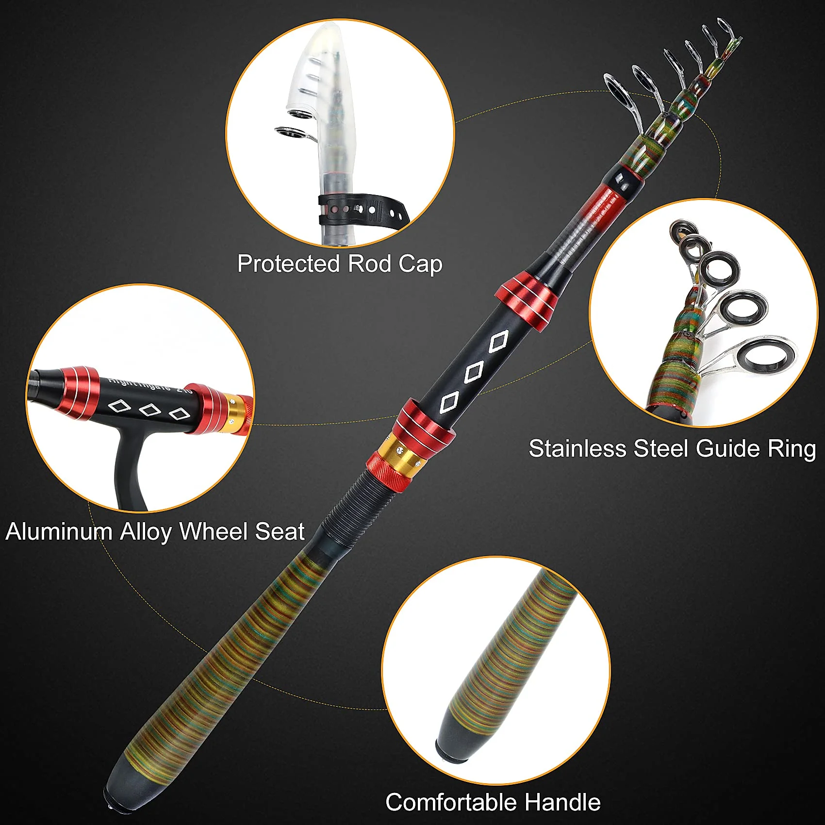 Sunnycome Telescopic Fishing Rod and Reel Combo Set Spinning Reel Kids Fishing Line Black