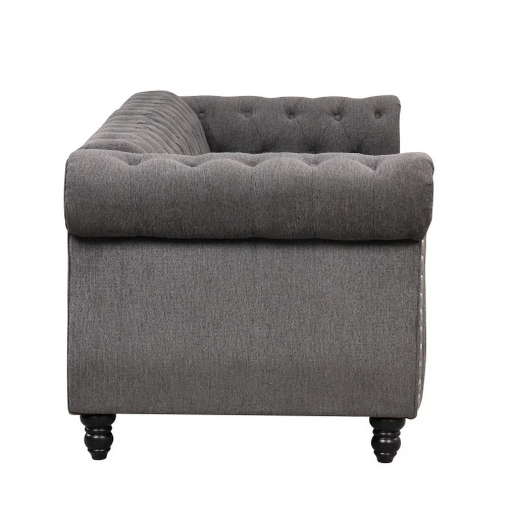 JHOOTUUO 60” modern sofa Dutch plush upholstered sofa  solid wood legs  buttoned tufted backrest  blue