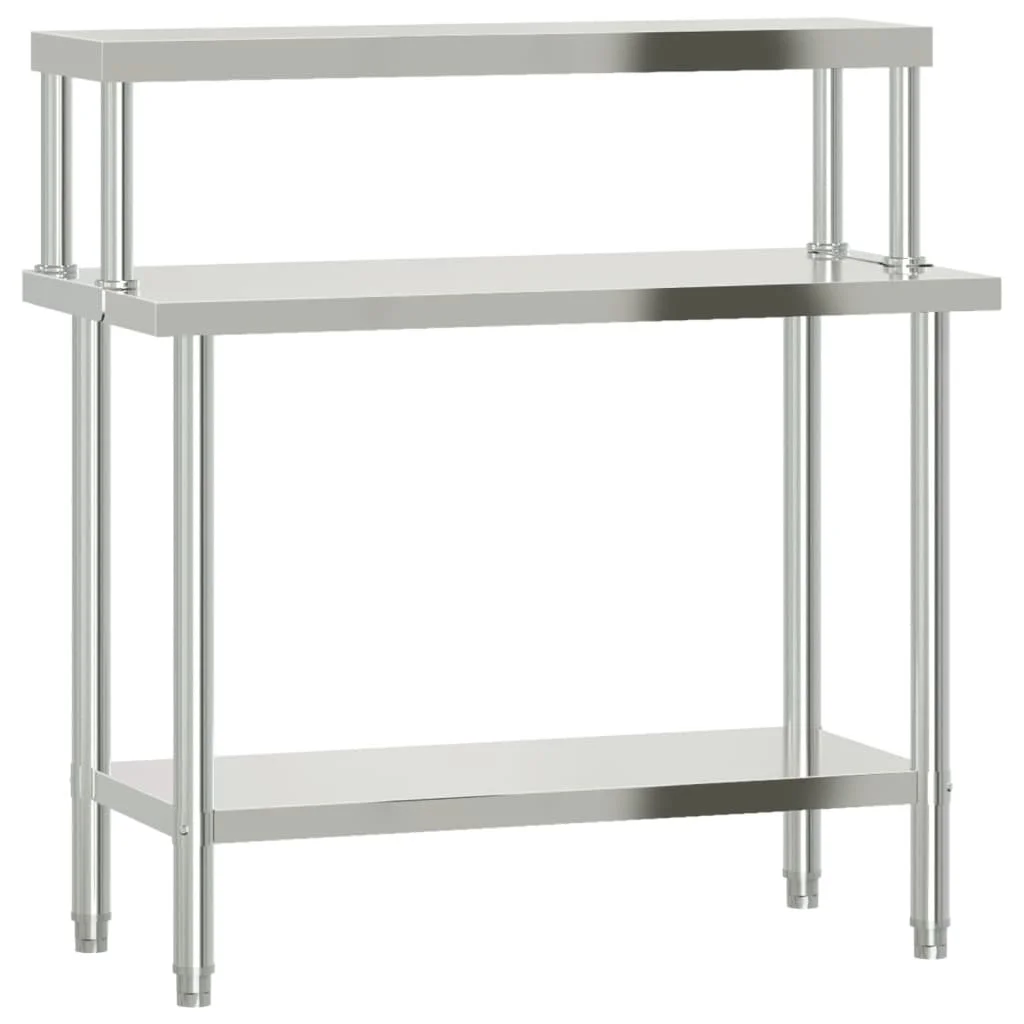 Stainless Steel Kitchen Work Table with Overshelf - Heavy Duty Construction, Ample Storage Space, Adjustable Height - Ideal for Home or Commercial Kitchens