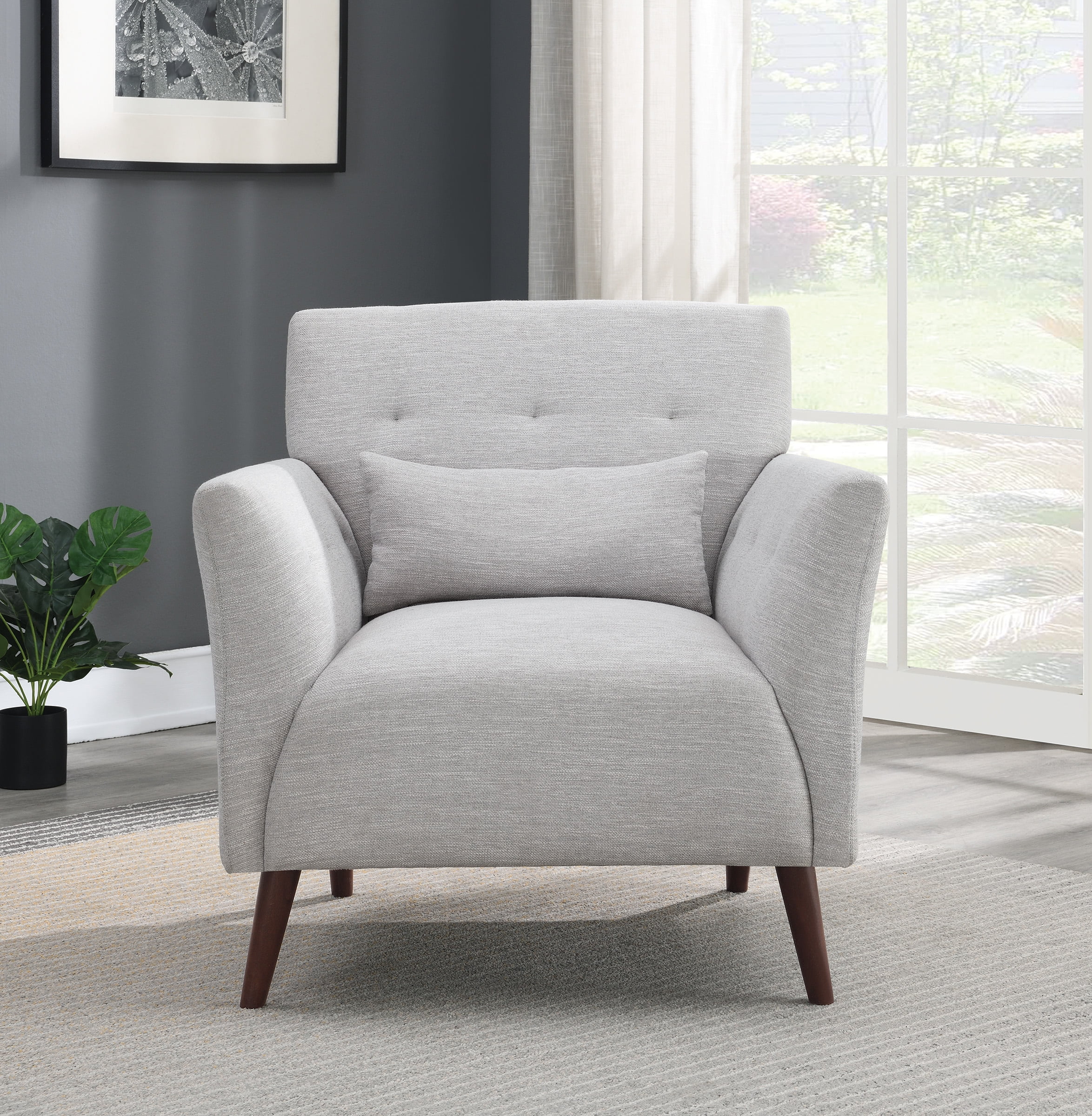 OSP Home Furnishings Phillip Accent Chair in Fog Fabric w/ Medium Espresso Wood Legs