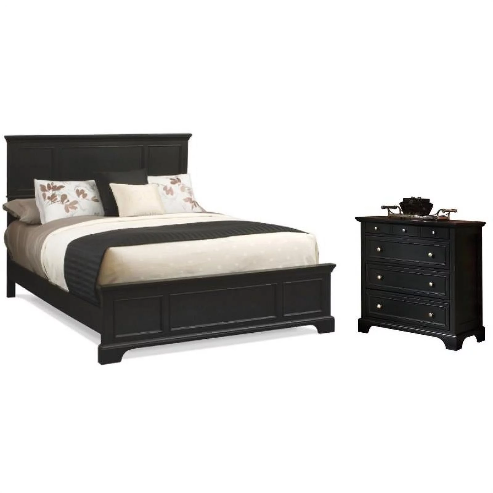 Home Square 2-Piece Set with Bedford 4-Drawer Chest and Queen Bed in Black