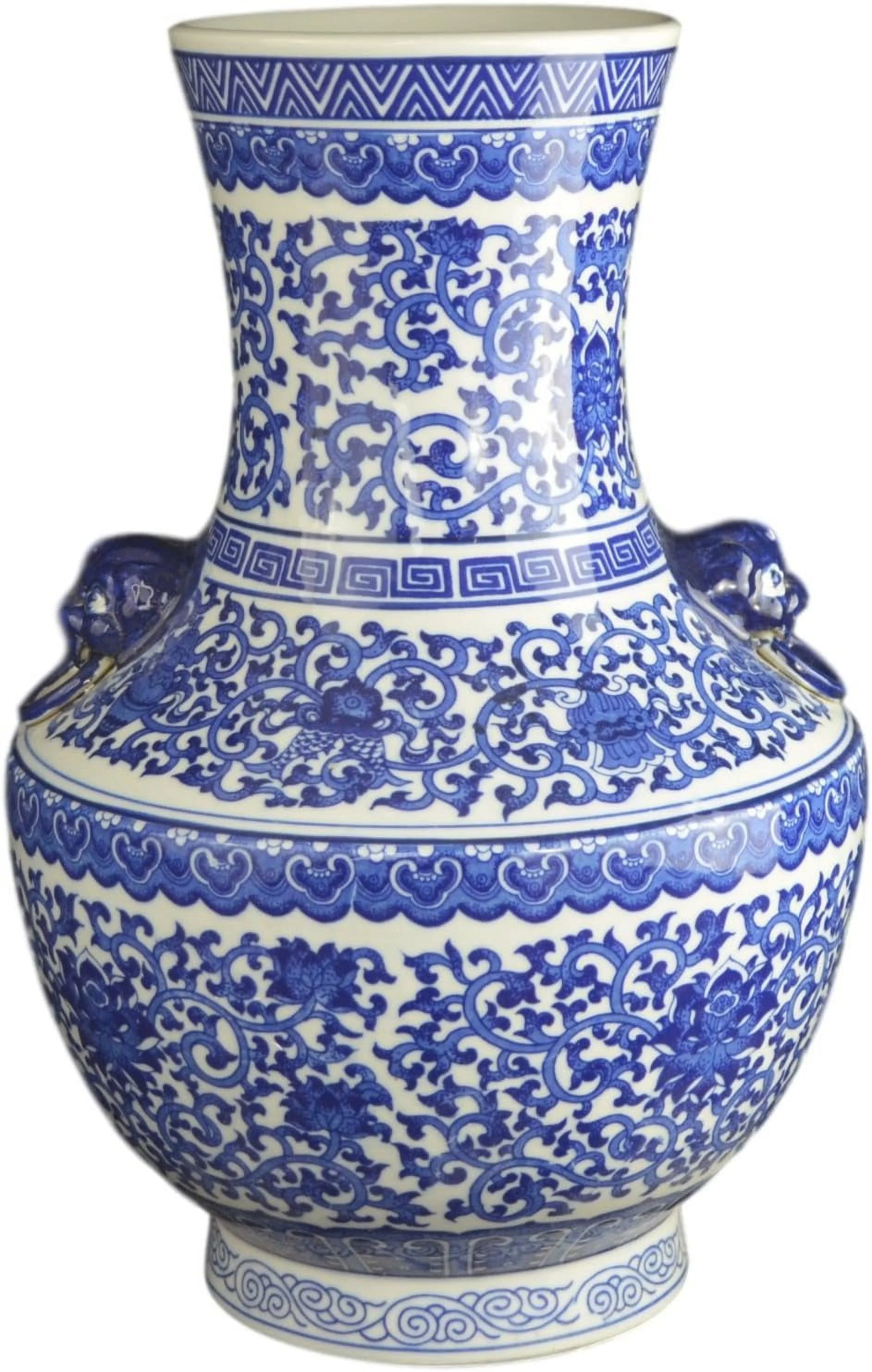 Classic Blue And White Floral Porcelain Vase, Double Head Ears Ceramic China Ming