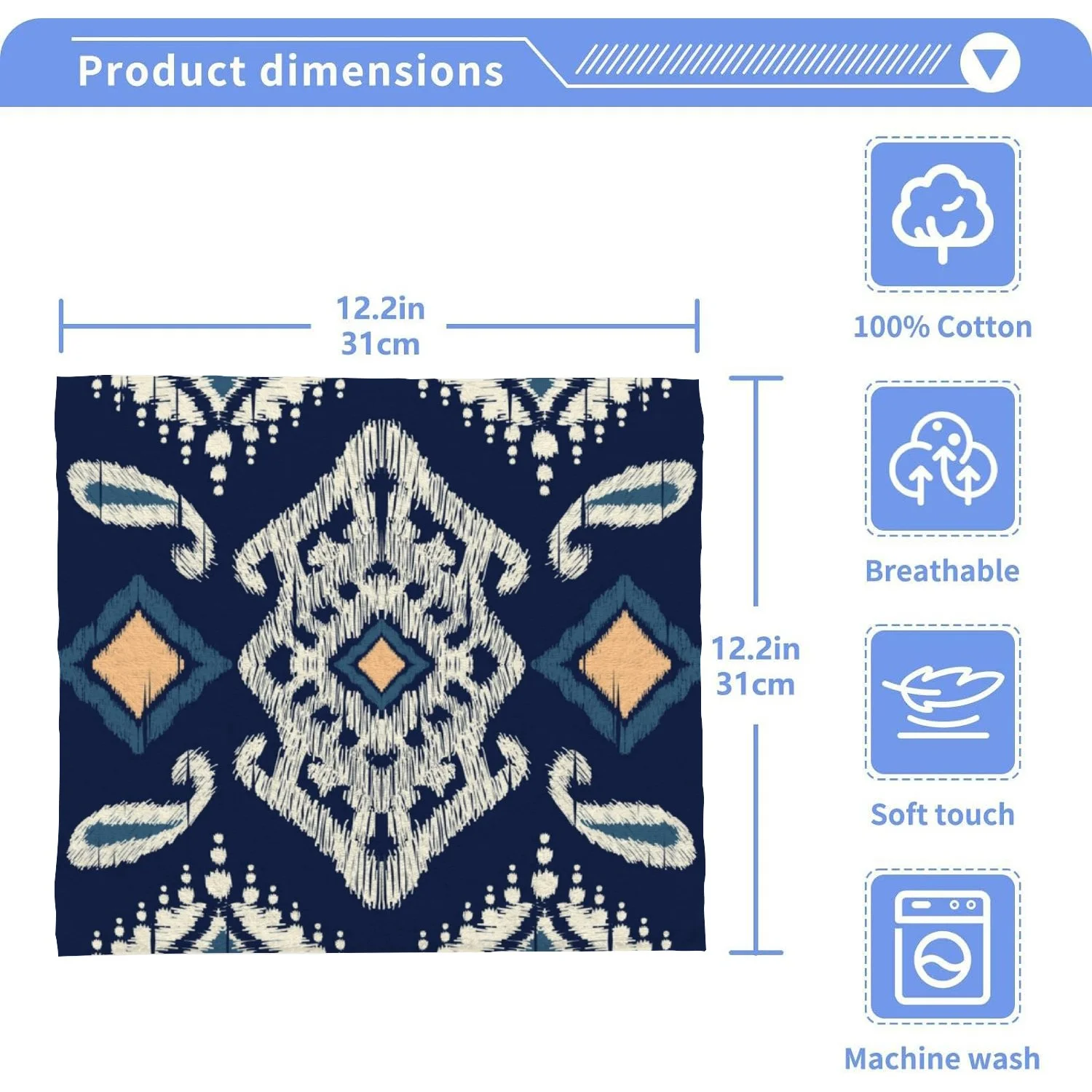 ANYWAY.GO 4 Pack Baby Washcloths - 12 x 12 Inch Super Soft Baby Towels - 100% Cotton Highly Absorbent Wash Cloths for Face and Body,African Ikat Paisley Embroidery