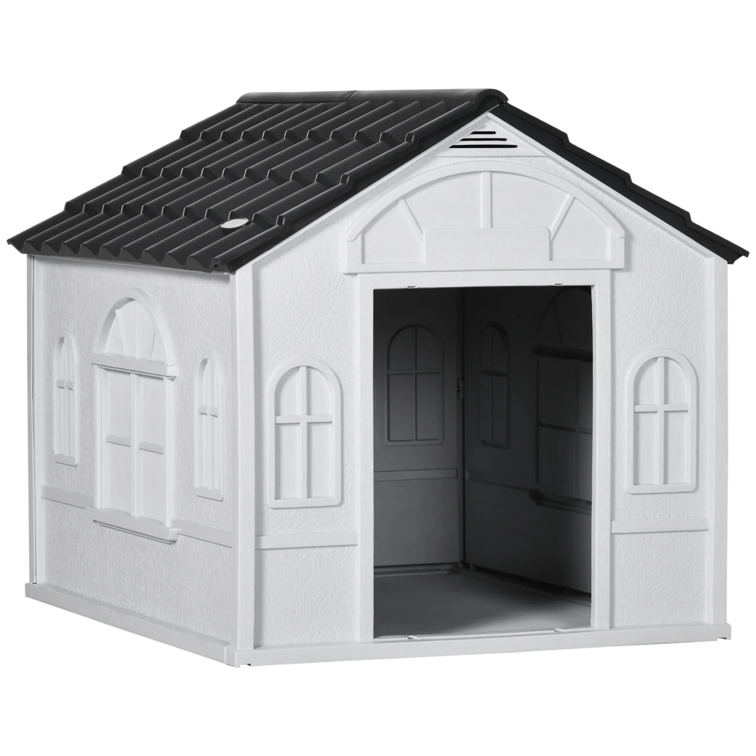 JHOOTUUO Plastic Dog House  Water Resistant Puppy Shelter Indoor Outdoor with Door  Easy to Assemble  for Medium and Small Dogs  Gray