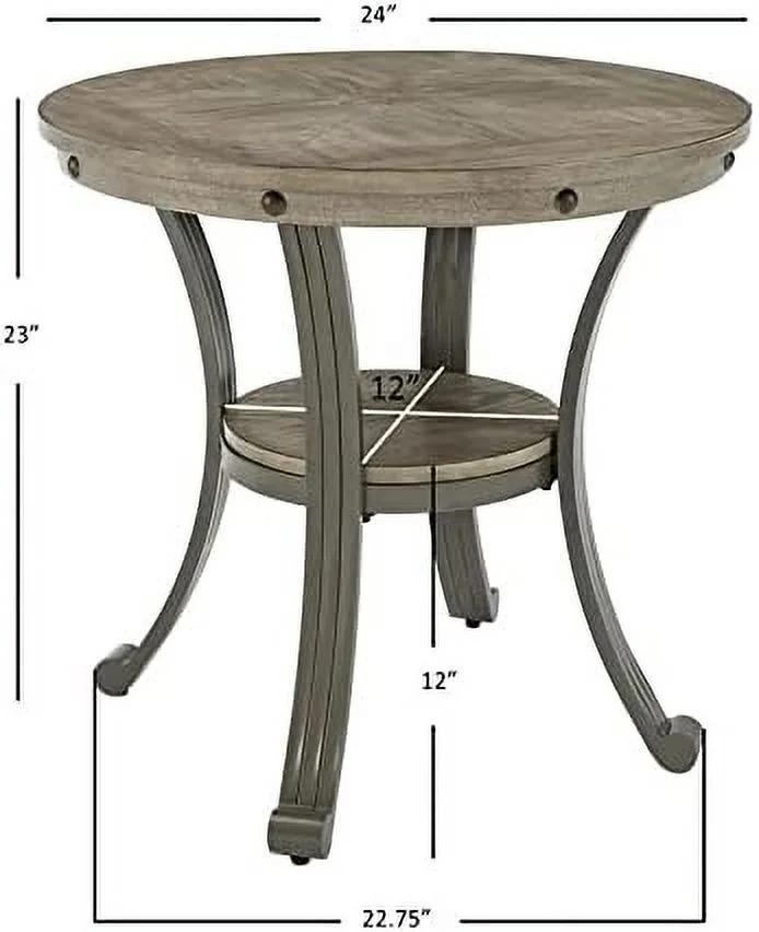 Linon Metal And Wood Round Side Accent Table In Pewter