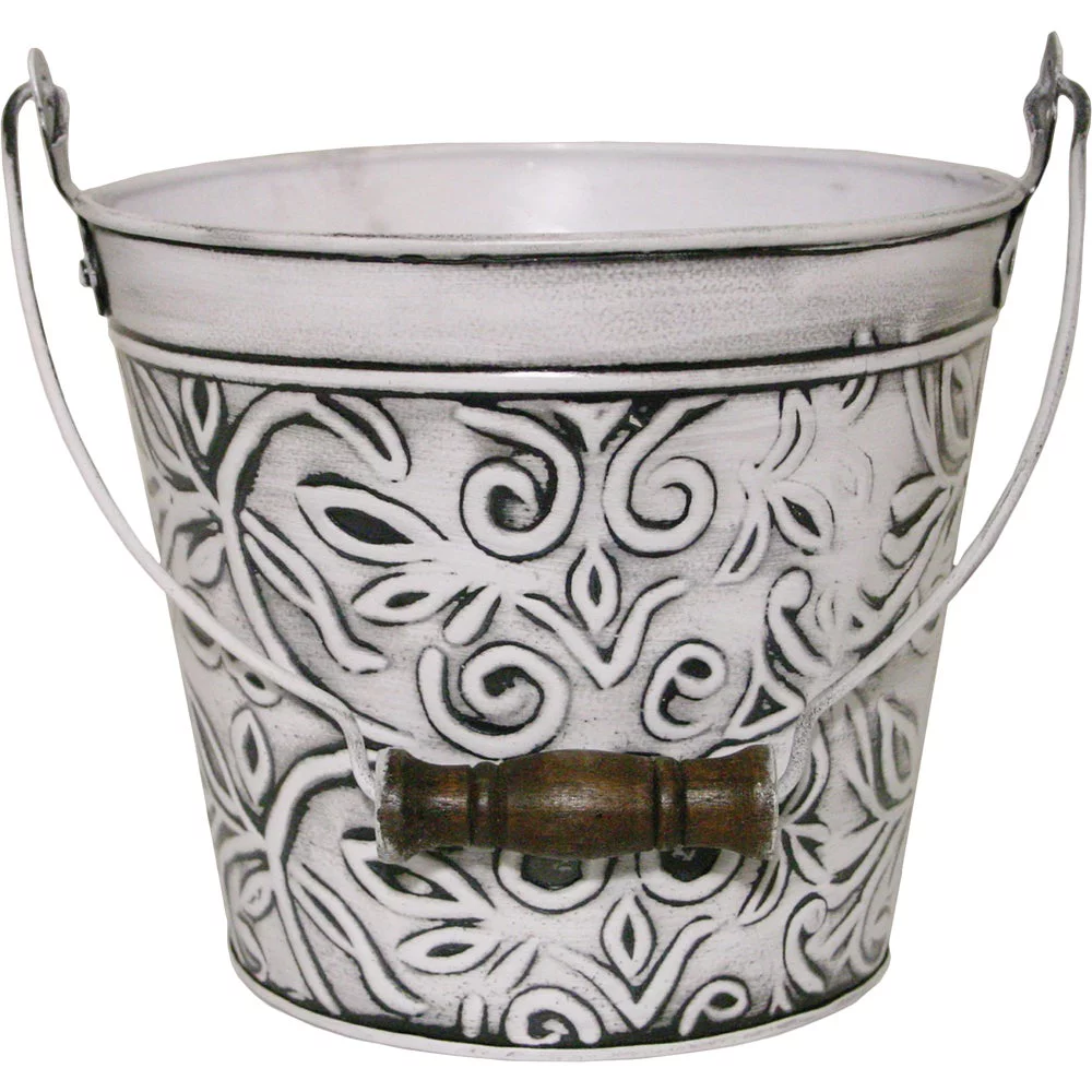 1 PK, Robert Allen MPT01628-Robert Allen Vintage 8 In. Rustic White Banded Galvanized Metal Planter