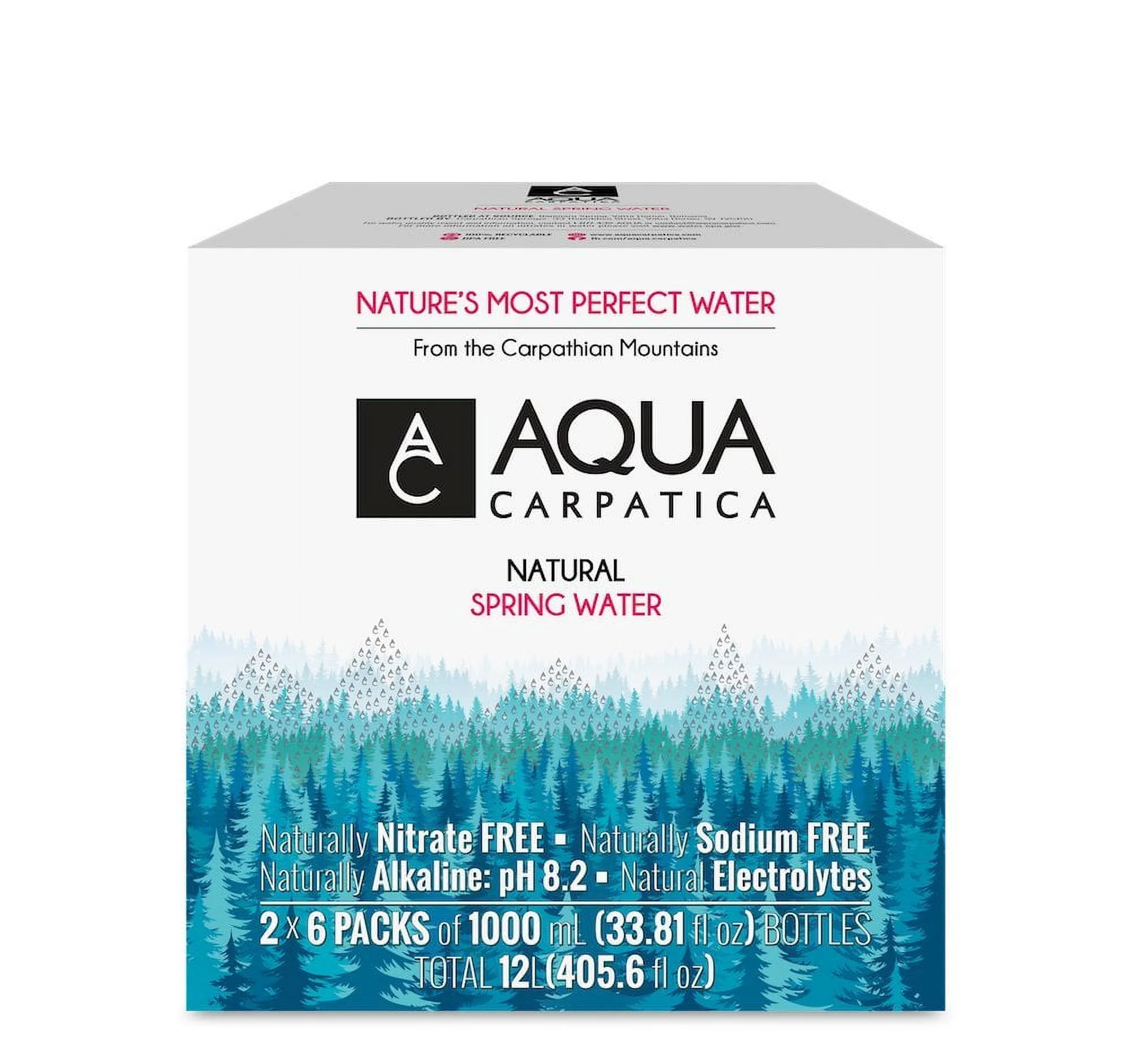 Natural Spring Water with Electrolytes, Artesian Bottled Water, 1 Liter / 33.81 oz. (12 Pack)