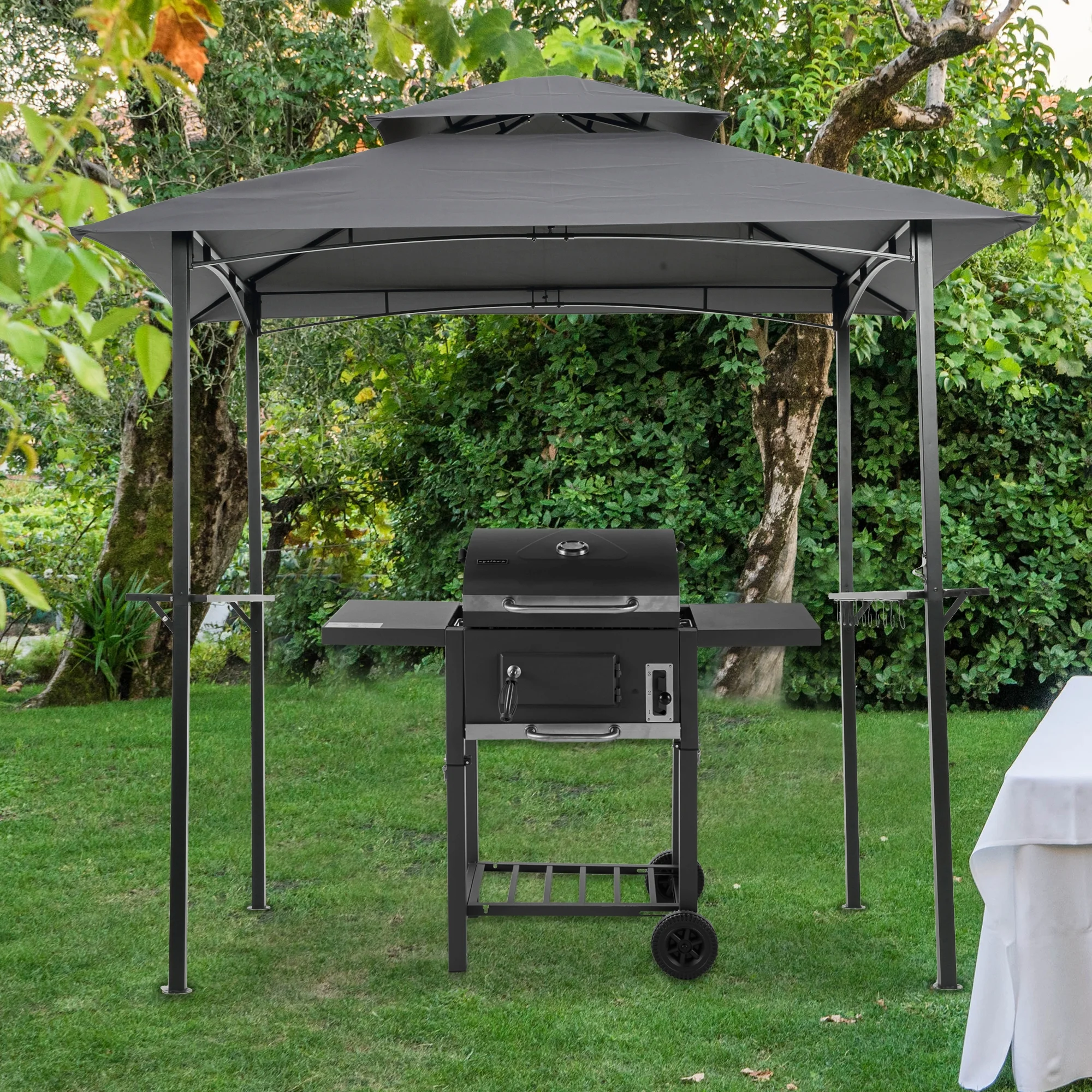 Dcenta 8x5Ft Grill Gazebo Replacement Canopy,Double Tiered BBQ Tent Roof Cover（Gray）