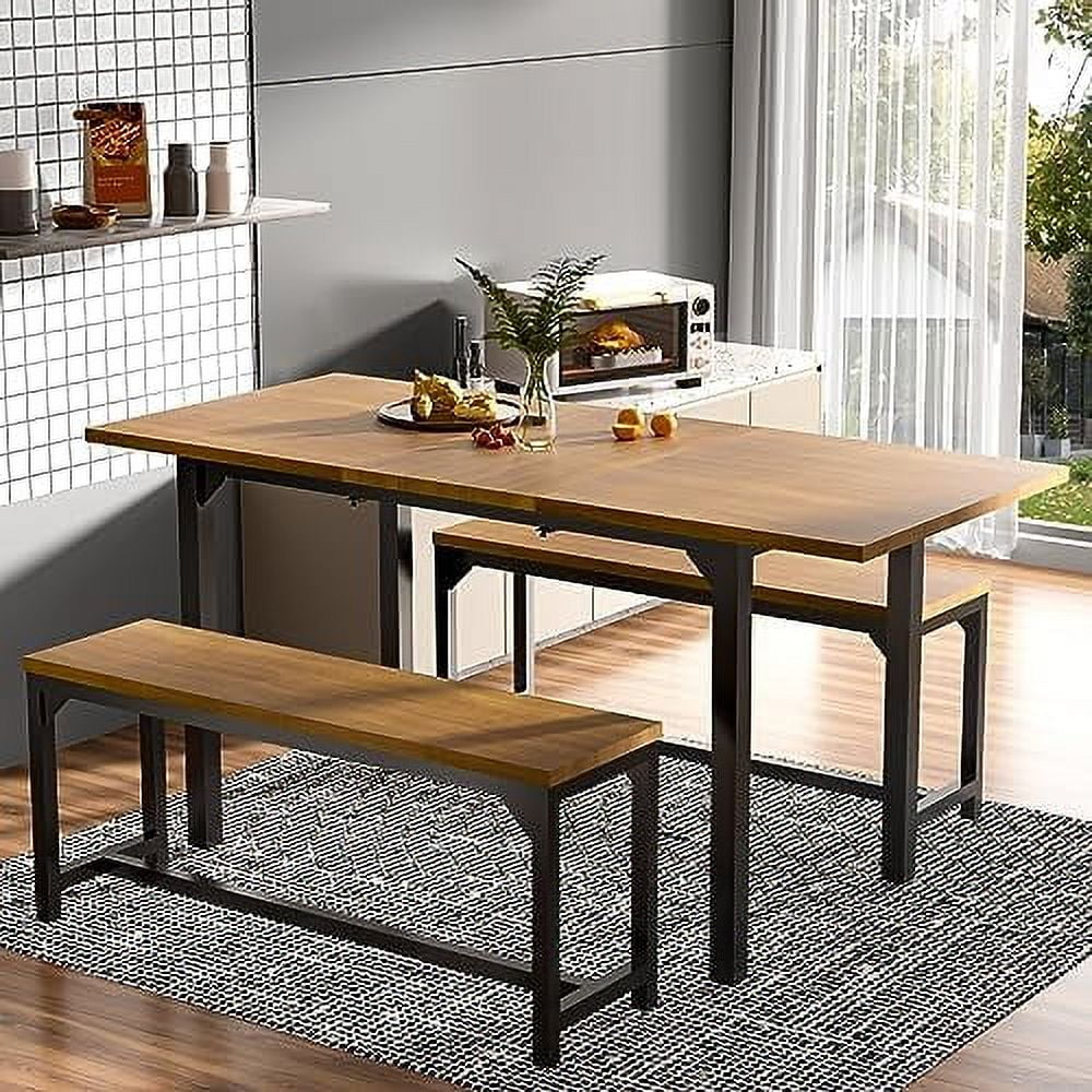 TJCGDTY 63 Inch Dining Table Set for 4-8  3-Piece Extendable Kitchen Table Set with 2   Metal Frame & Wood Board  Space-Saving Breakfast Dining Room Table Set for Home Kitchen  Walnut