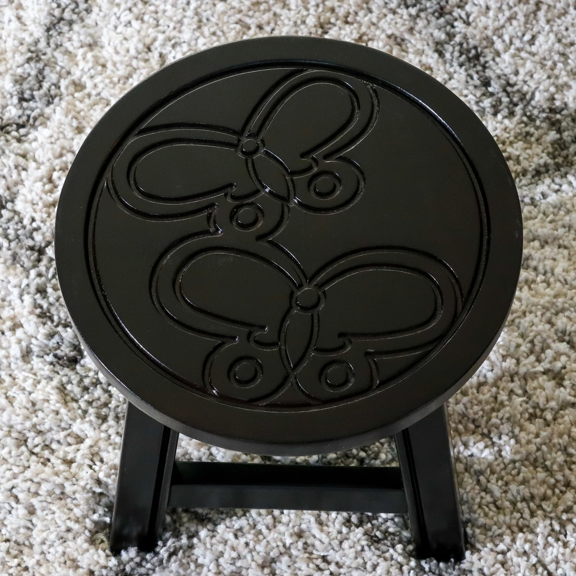 Homiyad Carved Wooden Step Stool, Butterflies, Espresso