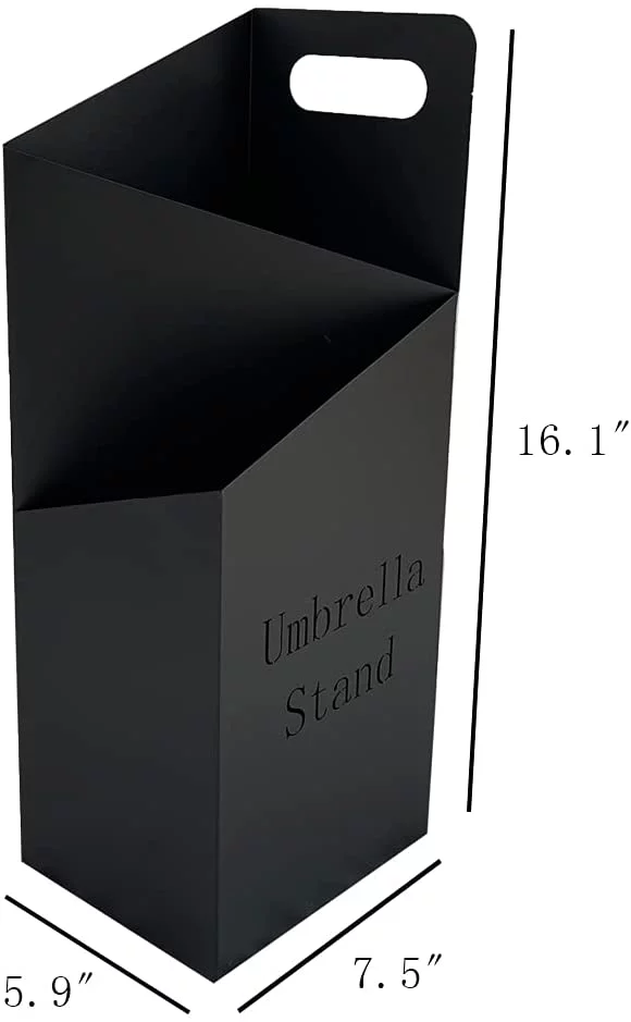 Sekkvy Black Umbrella Rack Stand Metal with A Removable Drip Tray and 2 Hooks Indoor Square Holder Double Layer