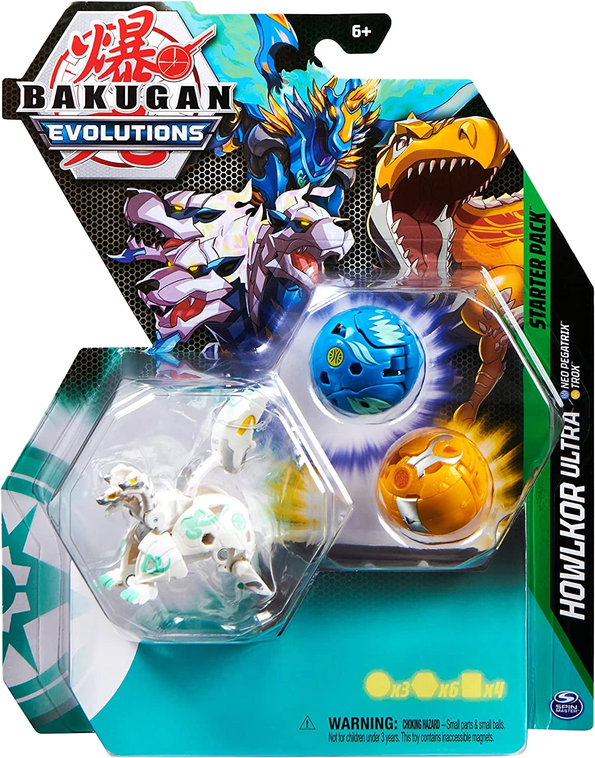 Bakugan Evolutions Starter Pack 3-Pack, Howlkor Ultra with Neo Pegatrix and Trox, Collectible Action Figures, Ages 6 and Up