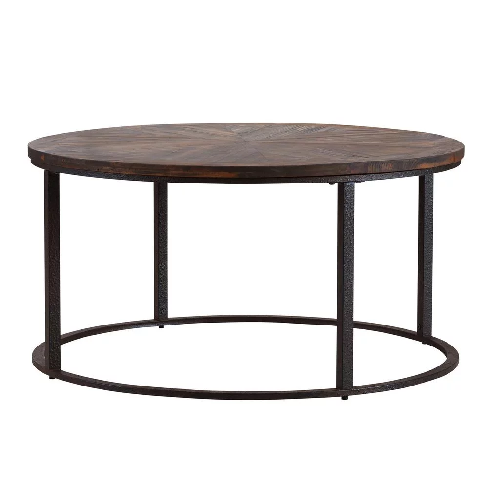 HomeRoots 402119 36 in. Reclaimed Wood & Metal Round Coffee Table, Natural & Brown
