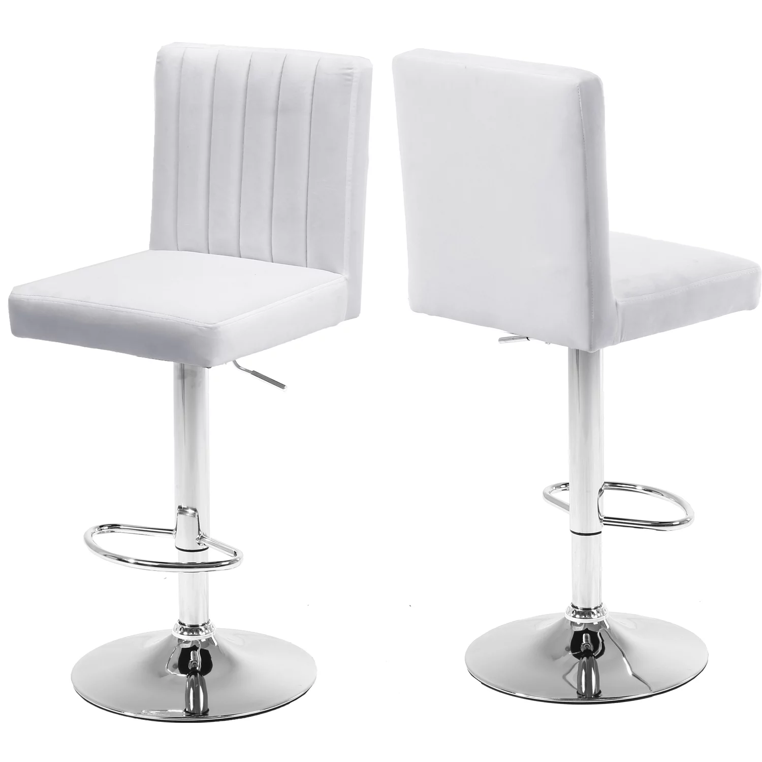 Maykoosh Handcrafted Haven White Velvet Adjustable Stool, Set of 2