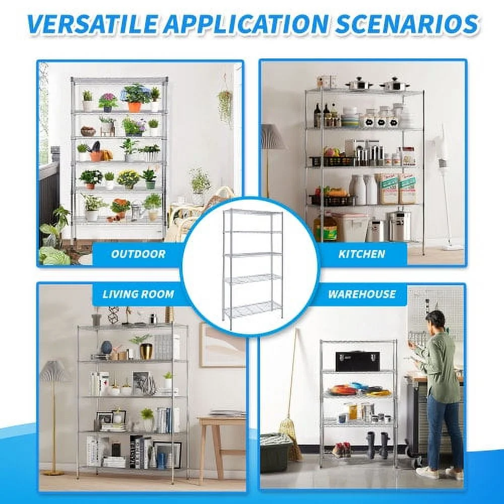 Heavy Duty Shelving Unit, Wire Metal Stackable Storage, 5-Tier Shelf, Chrome, 36