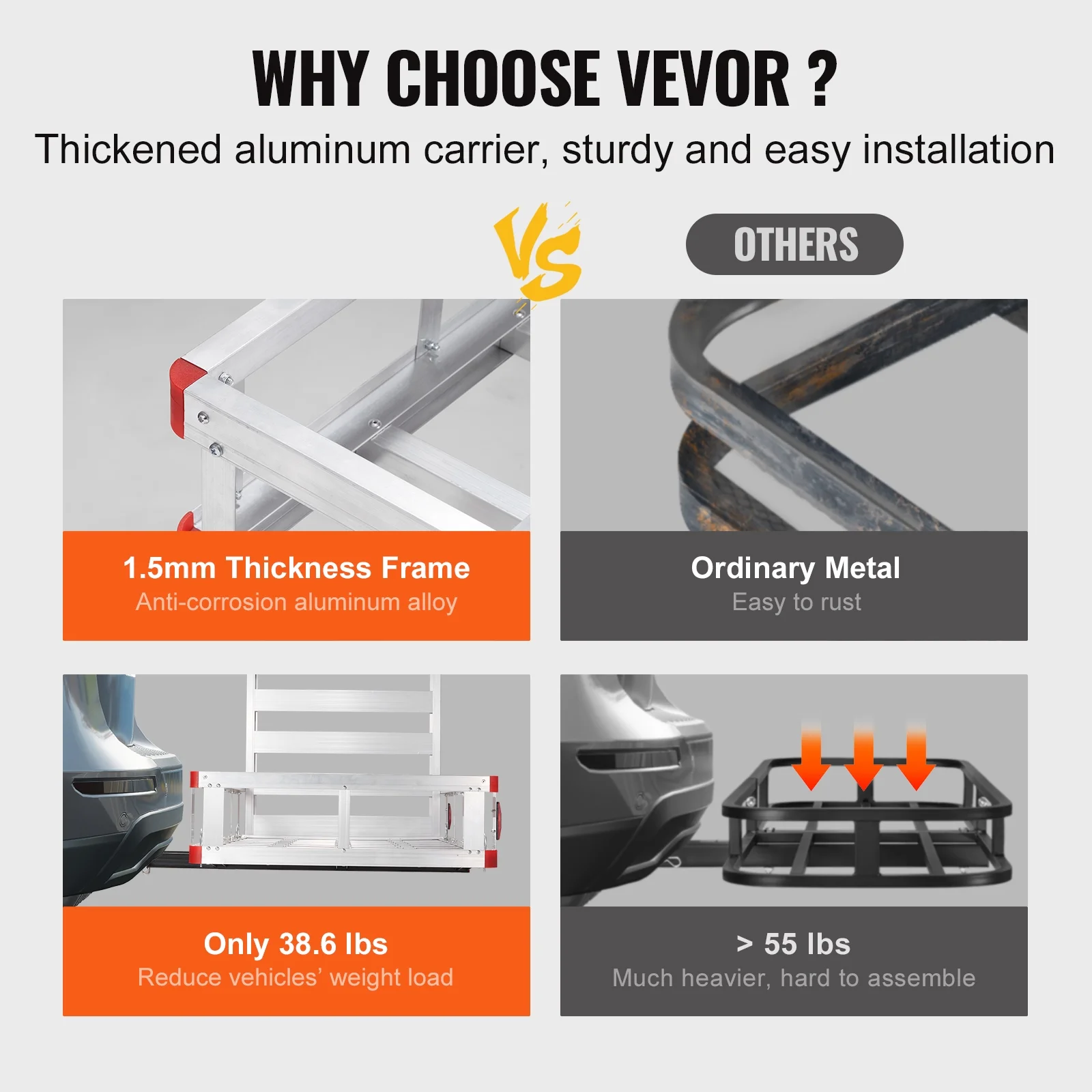 SKYSHALO Hitch Mount Cargo Carrier 47x28x6 in 500lb and Folding Ramp Fits 2