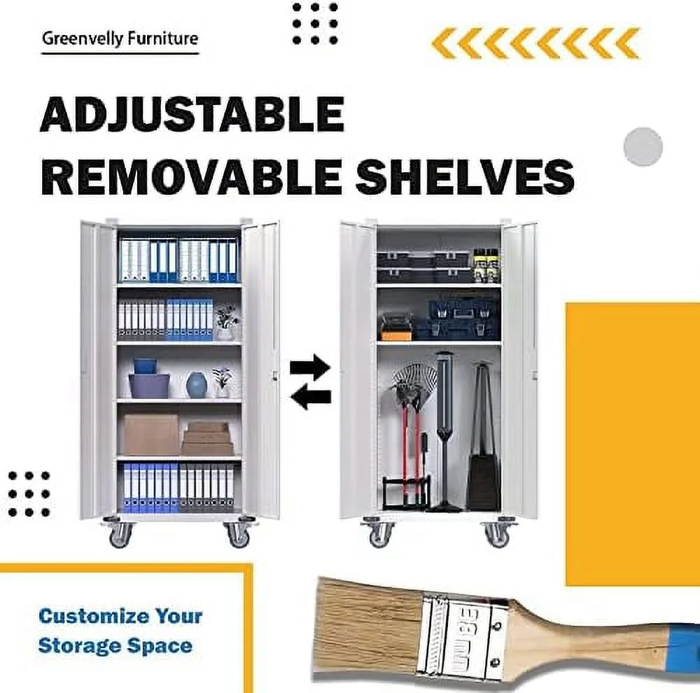 ZFGSUIJN Metal  Cabinet  72" Black Locking  Cabinets with Doors and 4 Shelves  Tall Tool  Cabinet for Garage  Steel Lockable File Cabinet Metal Locker for Home Office  Classroom