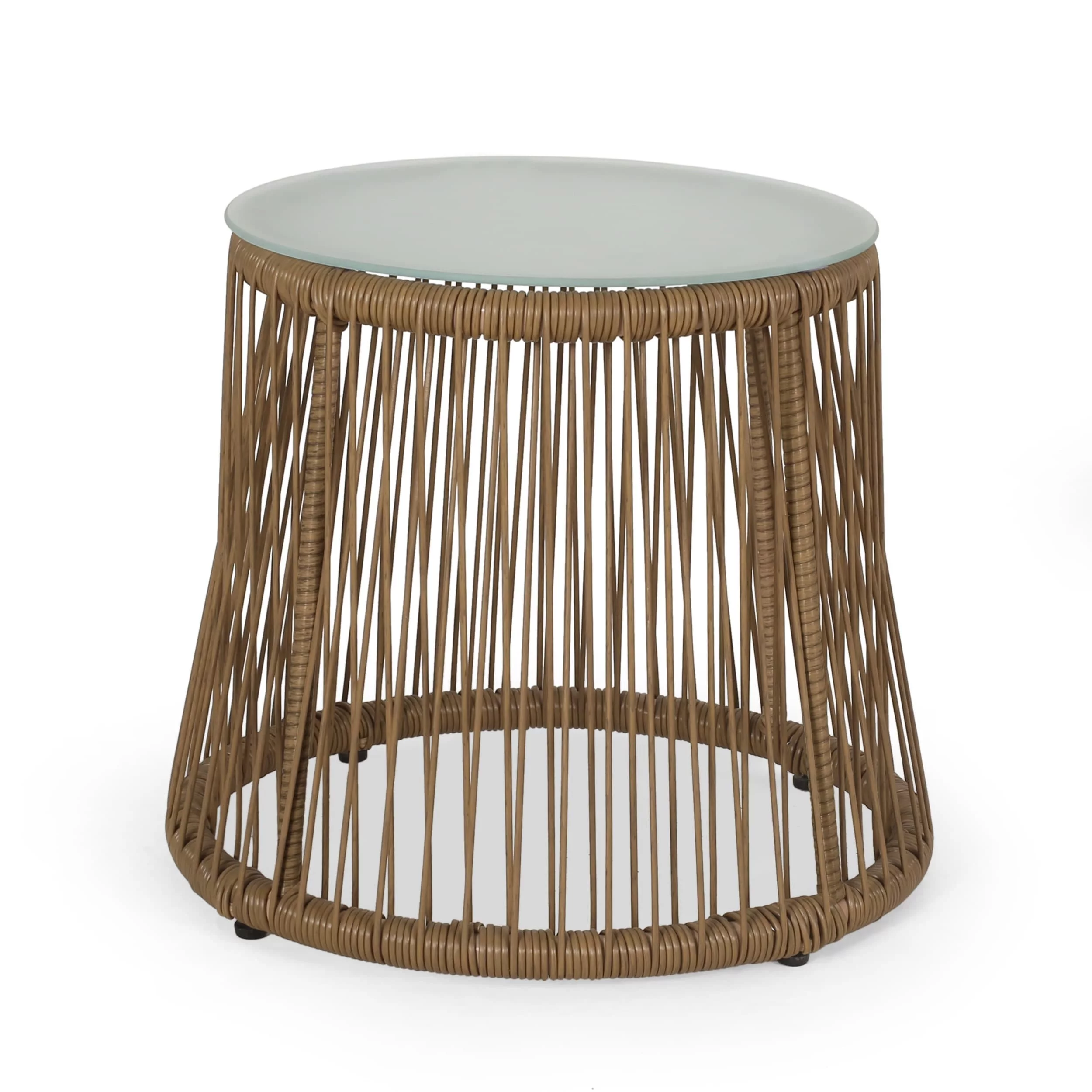 Christopher Knight Home Russell Outdoor Wicker Side Table with Glass Top by  - 18.75