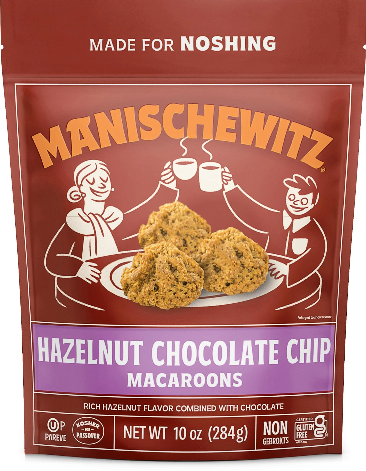 Manishewitz Hazelnut Chocolate Chip Macaroons, 10oz | Resealable Bag, Dairy Free, Gluten Free, Kosher (including Passover)