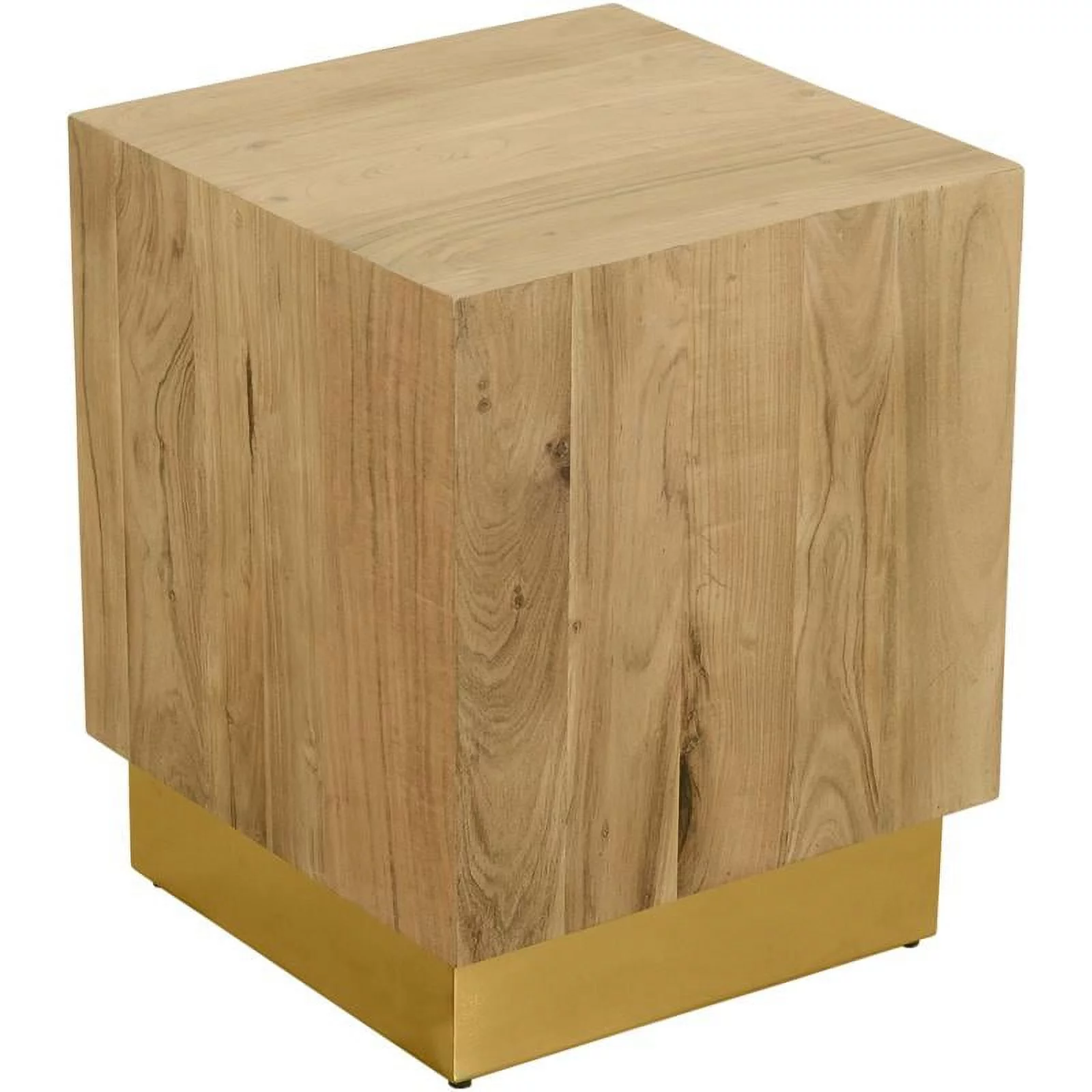 Meridian Furniture Acacia Wooden Top End Table with Durable Gold Metal Base