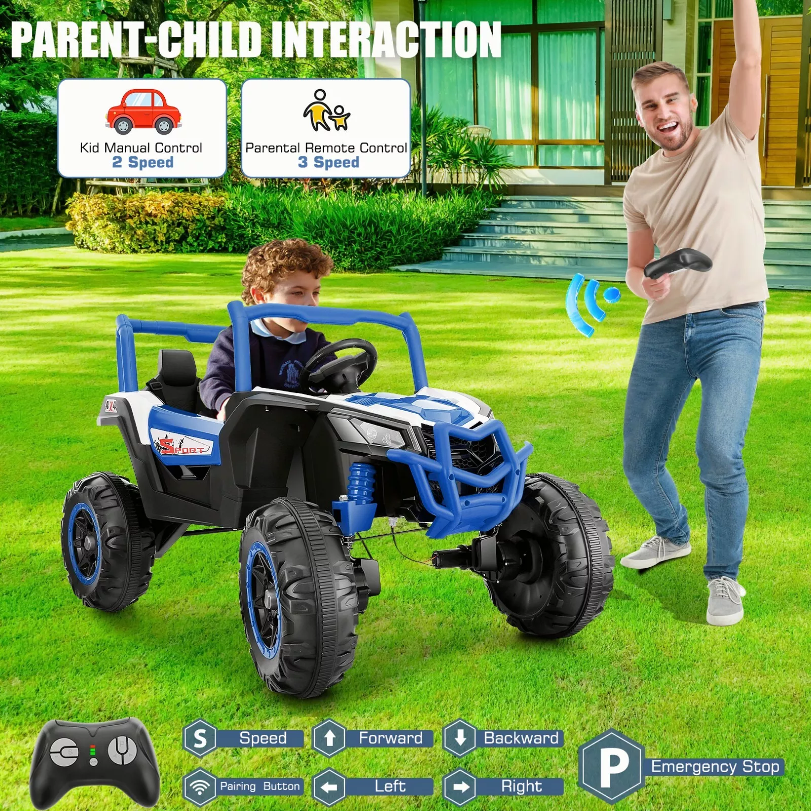 ZOGYMOZ 24V 2 Seater Kids UTV Ride On Buggy, 4x4 Off-Road Battery Powered Electric Car with Remote Control