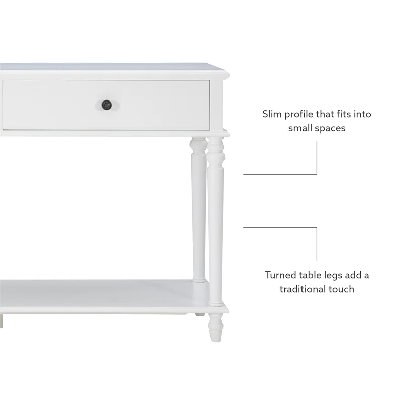 Linon Mavis Wood Console Table with 2 Drawers and Bottom Shelf in White