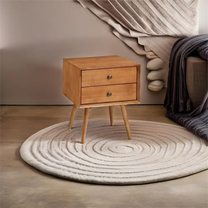 Modern 2 Drawer Solid Wood Bedside Nightstand In Caramel