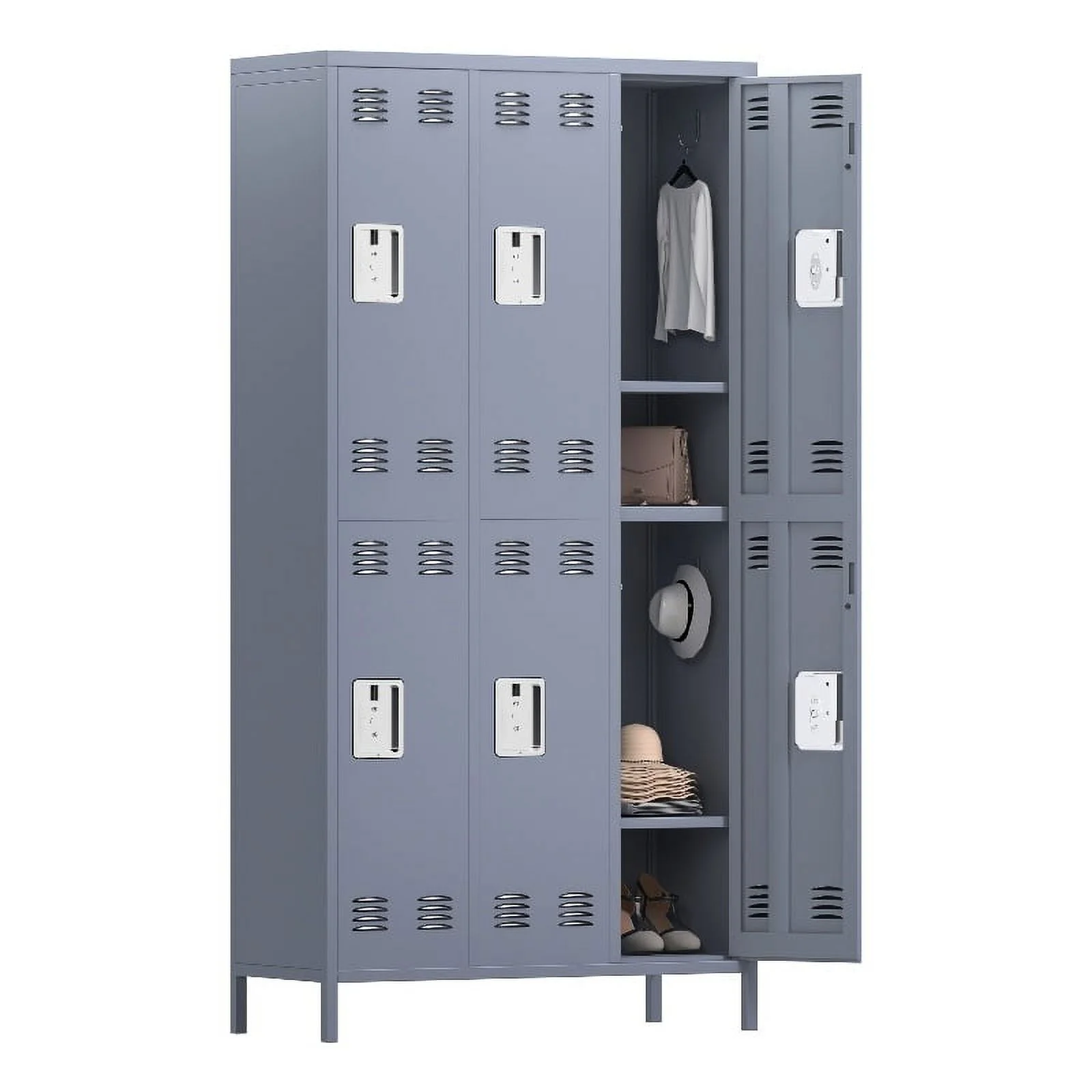 Pemberly Row Metal Lockers with 6 Door for School and Employee Light Gray