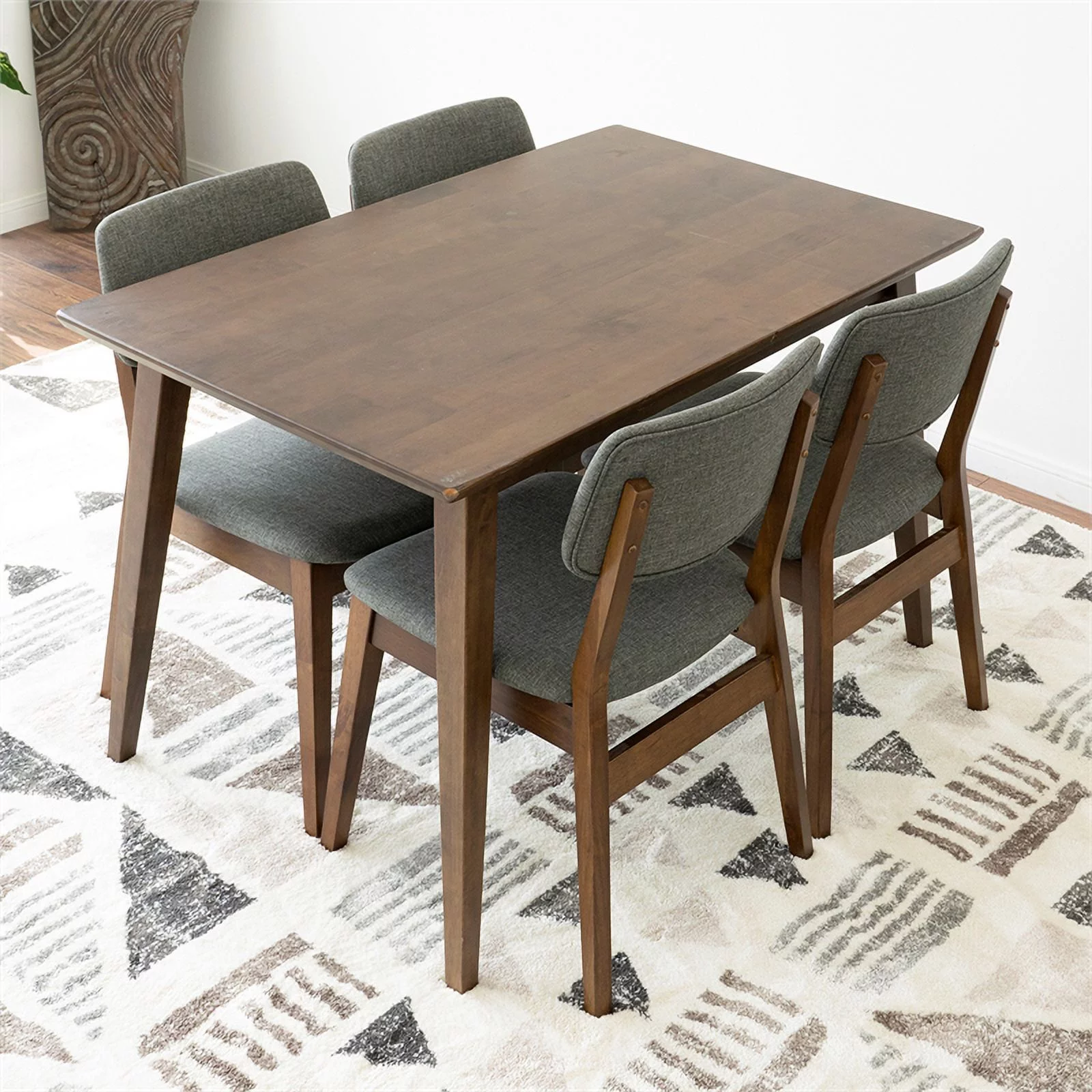 Brock Modern Solid Wood Walnut Dining Room & Kitchen Table and 4 Chair Set