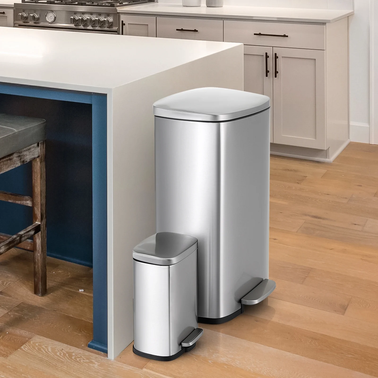 LAZY BUDDY 13.2 Gallon and 1.3 Gallon Trash Can Combo Set, Stainless Steel Kitchen Garbage Can with Foot Pedal & Lid