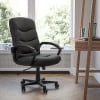 Emma + Oliver Mid-Back Black LeatherSoft Three Line Horizontal Stitch Swivel Office Chair