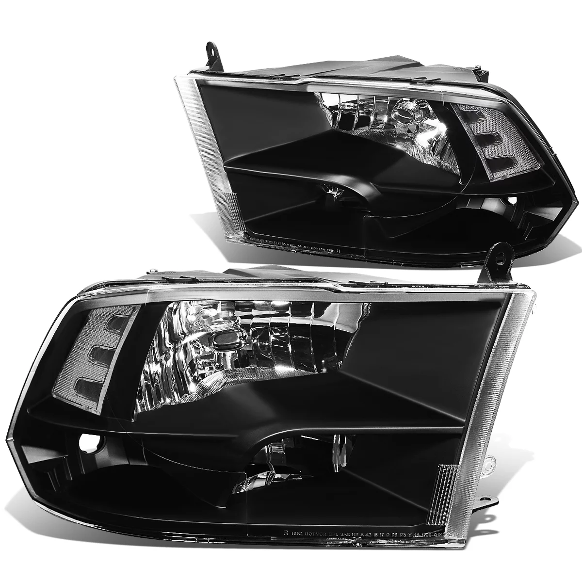DNA Motoring HL-OH-DR09QUA-BK-CL1 For 2009 to 2018 Dodge Ram Truck 1500 2500 3500 Pair Headlight Black Housing Clear Corner Headamp - 4th Gen 10 11 12 13 14 15 16