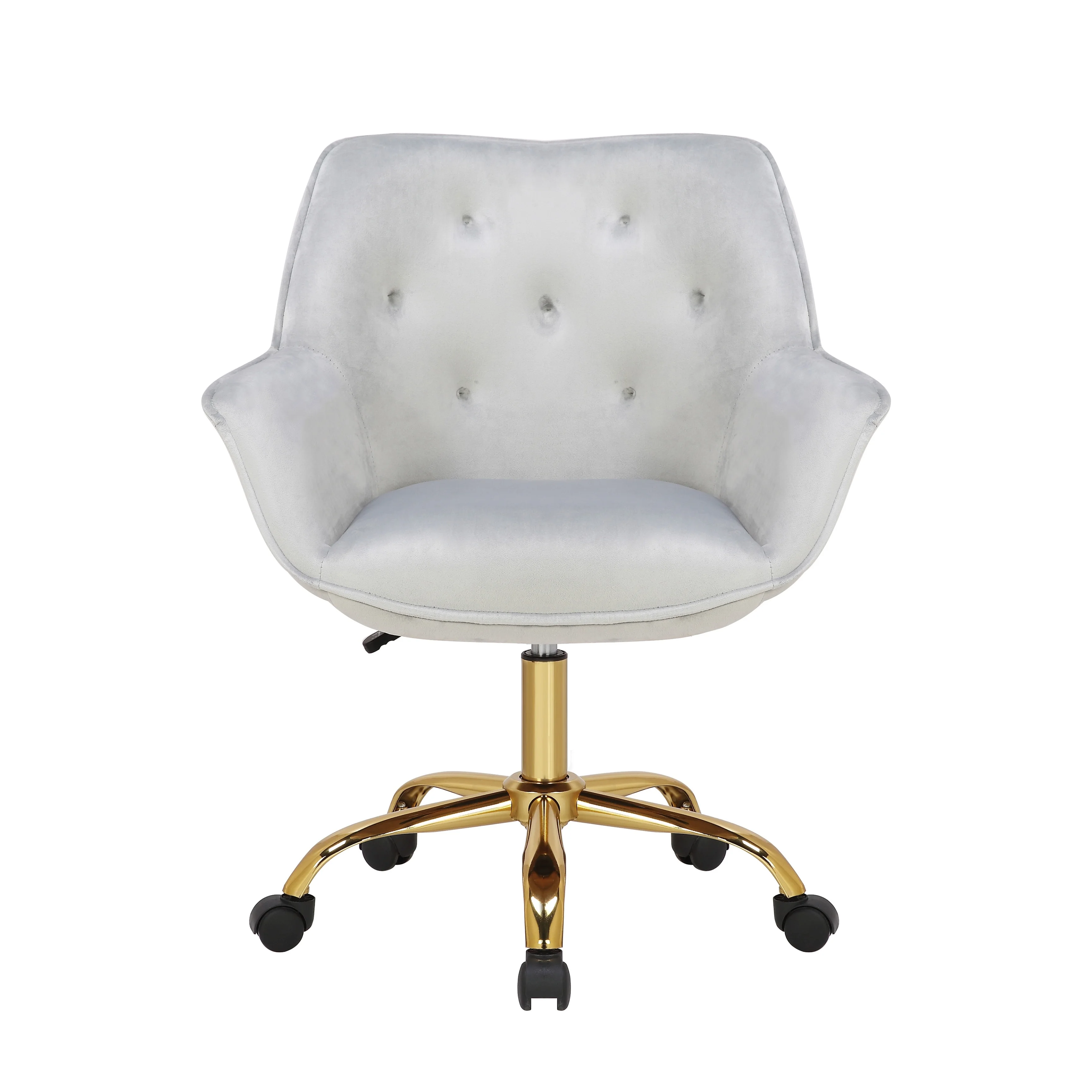 Porthos Home  Ula Velvet Office Chair with Arms, Adjustable Swivel Seat Grey