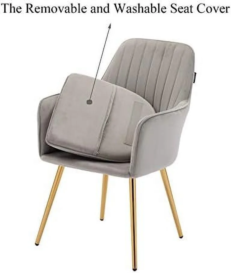 TJUNBOLIFE Velvet Modern Living Dining Room Arm Chair Club Leisure Guest Lounge Bedroom Upholstered Chair with Gold Metal Legs  Gray