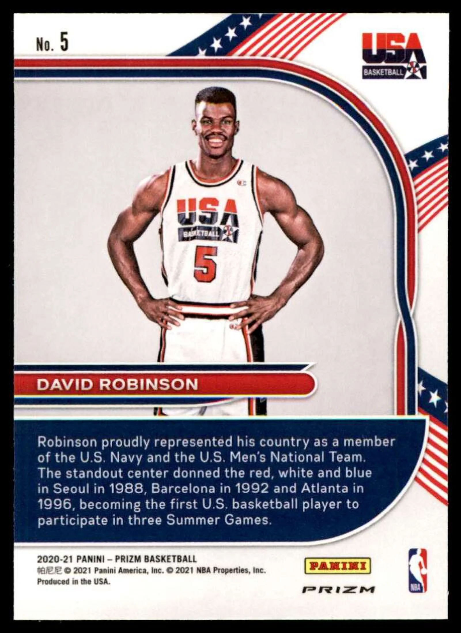David Robinson Card 2020-21 Panini Prizm Prizms USA Basketball #5