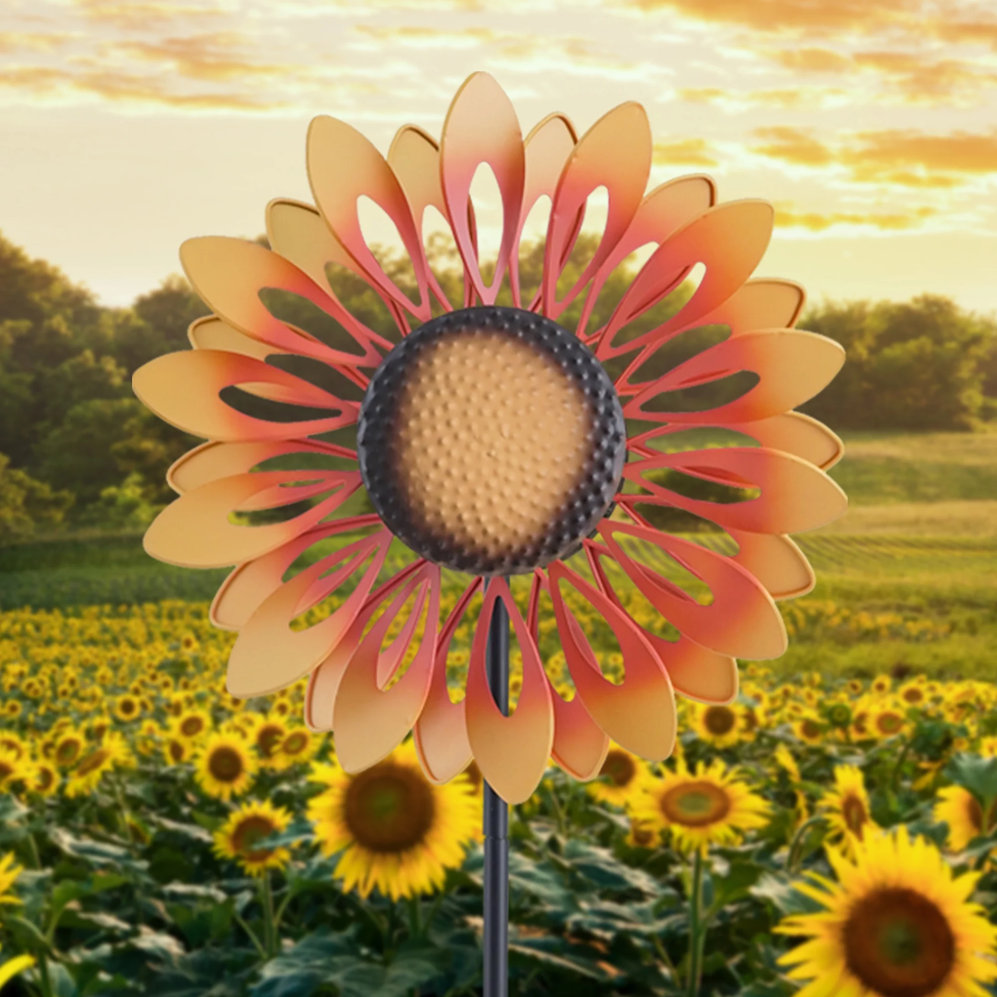 Hourpark 60 inch Wind Spinner Metal Kinetic Sculptures Windmill Dual-Blades Lawn Yard Garden Decor