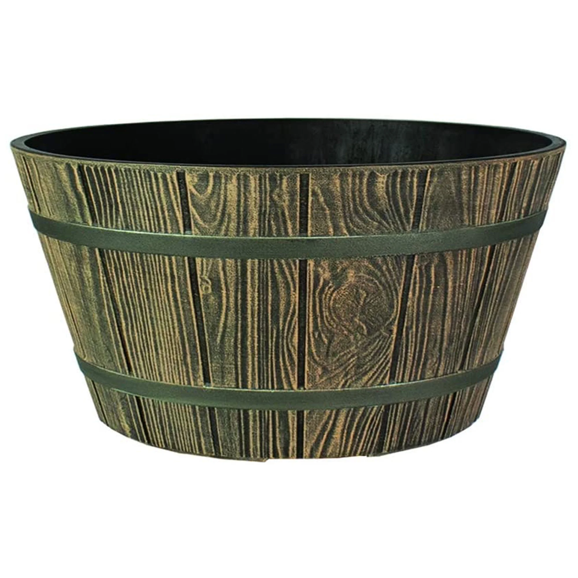 HC Companies 16 Inch Aged Wooden Oak Round Whiskey Barrel Planter (3 Pack)