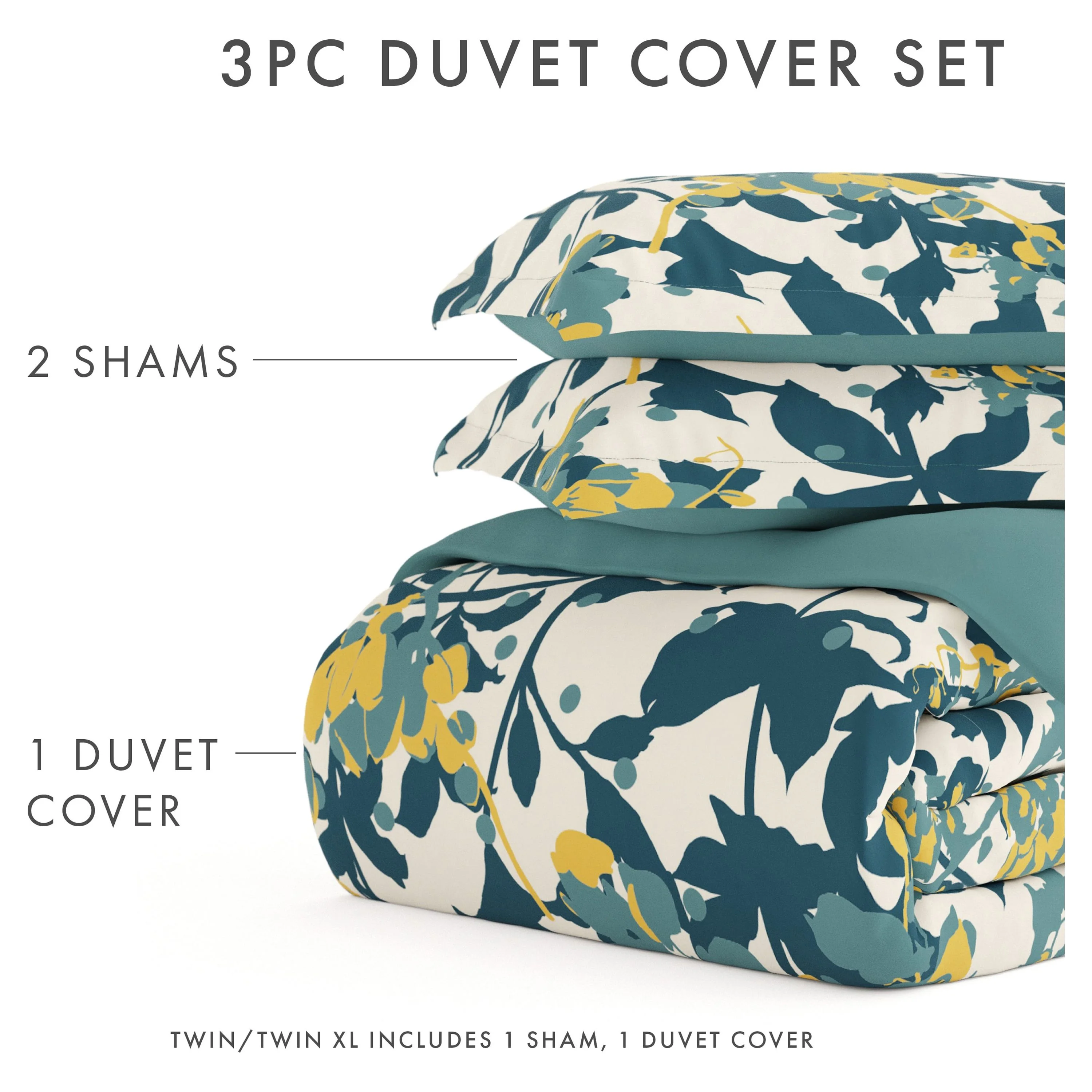 Noble Linens Teal Boho Flower Reversible 3-Piece Duvet Cover Set, Full/Queen