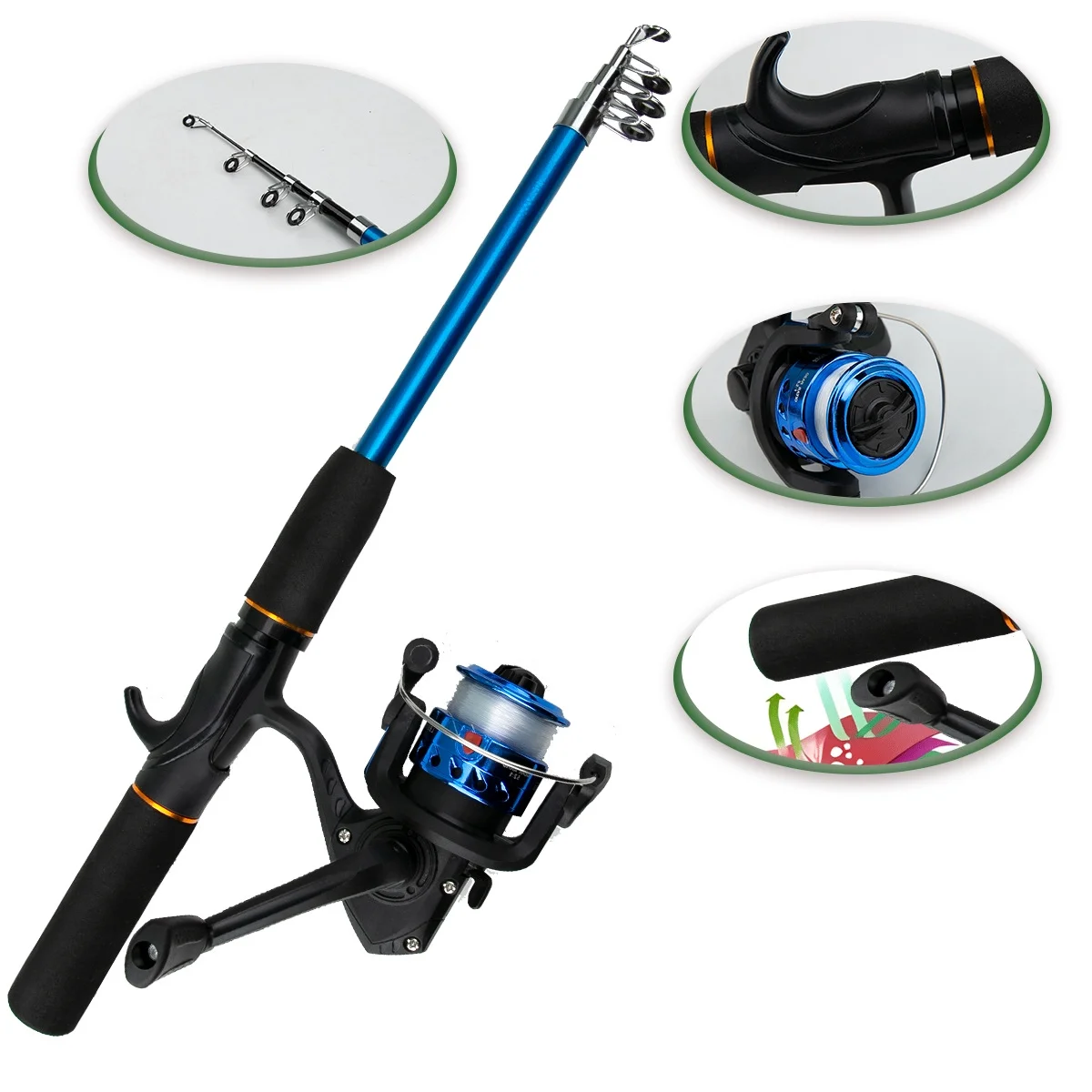 BNTTEAM Kids Fishing Rod, 1.5M 61Inch 4.92Ft Portable Telescopic Fishing Pole and Reel Combos and String with Fishing Line Full Kits, Youth Fishing Pole Fishing Gear for Kids, Boys, Girls, and Adults